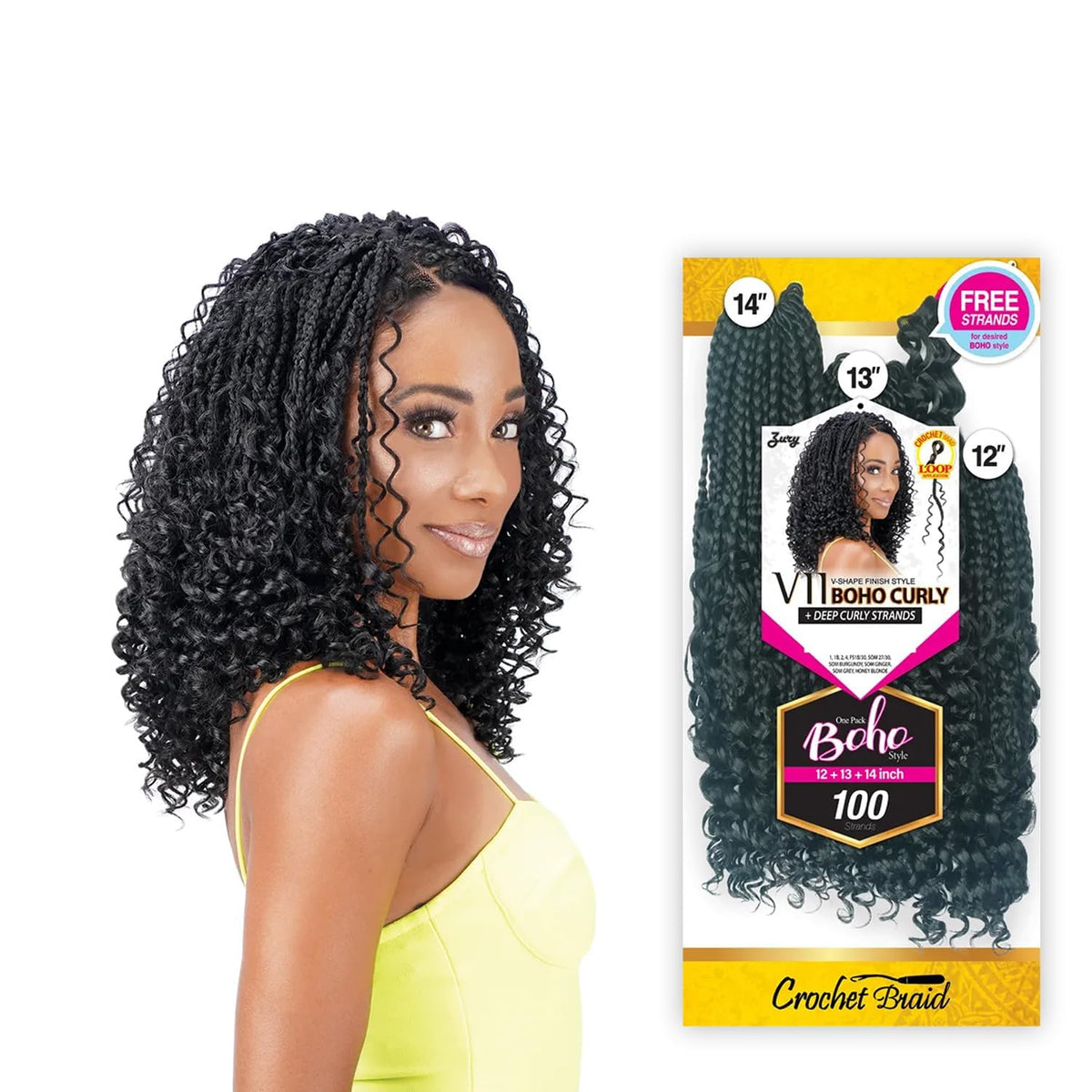 Royal Zury Crochet Briad V-shape Finish Style V11 Boho Curly (12"+13"+14") (SOM Ginger)