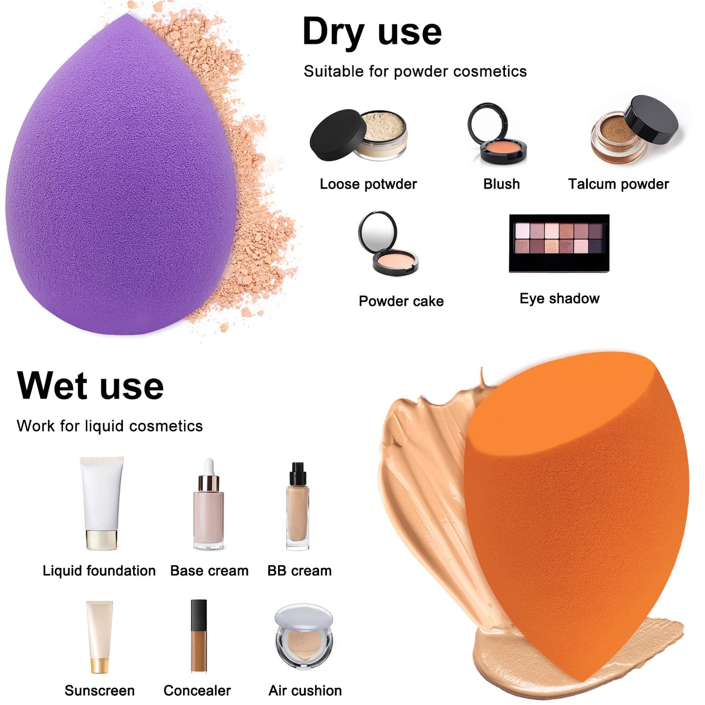 12 Pieces Professional Makeup Sponge Set,Latex Free Flawless Soft Setting Face Puffs,Multicolor Makeup Blending Sponge Cosmetic Applicator Beauty & Personal Care Scartink