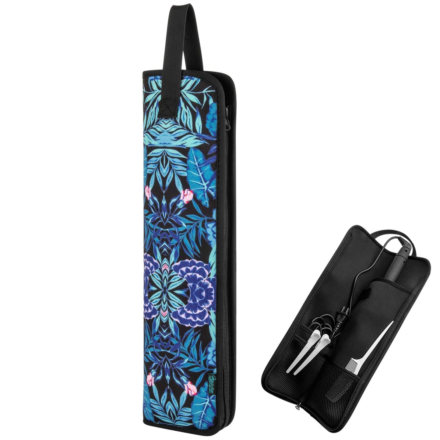 Beautyflier Universal Curling Iron Travel Case, Heat-Resistant, Canvas, Blue Flower Beauty & Personal Care Beautyflier