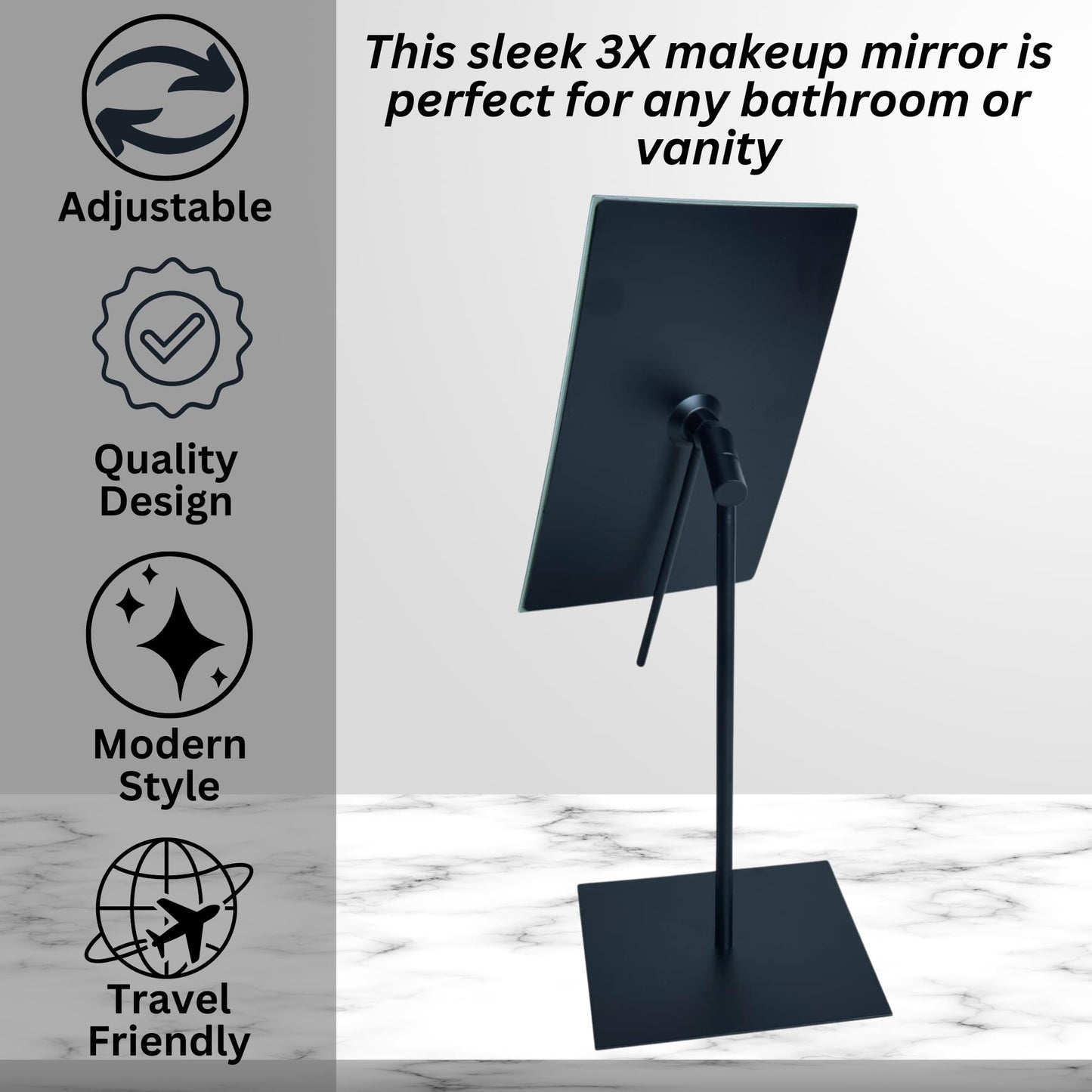 JERDON Rectangular Tabletop Vanity Makeup Mirror - 3X Magnification with Black Finish - 5-inch by 8-inch Vanity Mirror - Pivot Adjustment - Model Beauty & Personal Care JERDON