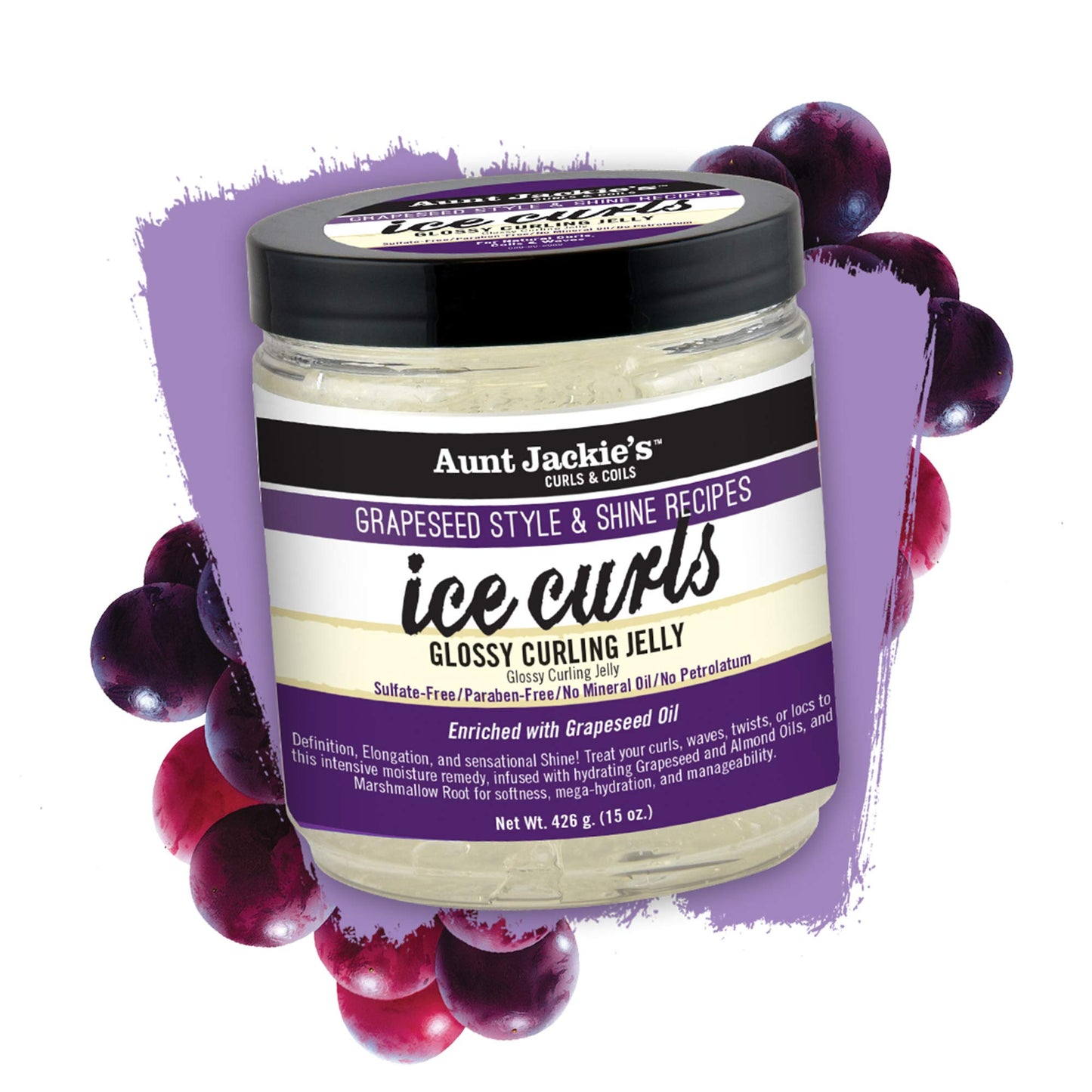 Aunt Jackie's Grapeseed Style and Shine Recipes Ice Curls Glossy Curling Jelly, Hydrates, Softens, Makes Waves, Curls and Coils Easier to Style, 15oz Beauty & Personal Care Aunt Jackie's