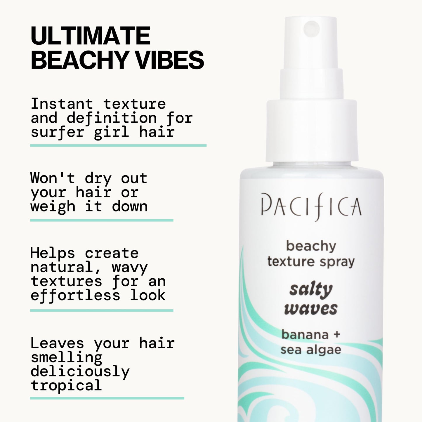 Pacifica Salty Waves Sea Salt Texturizing Spray, Coconut Scent 4oz - Beachy Waves Hair Spray for Tousled Texture & Volume, Surf Salt Spray Beauty & Personal Care Pacifica