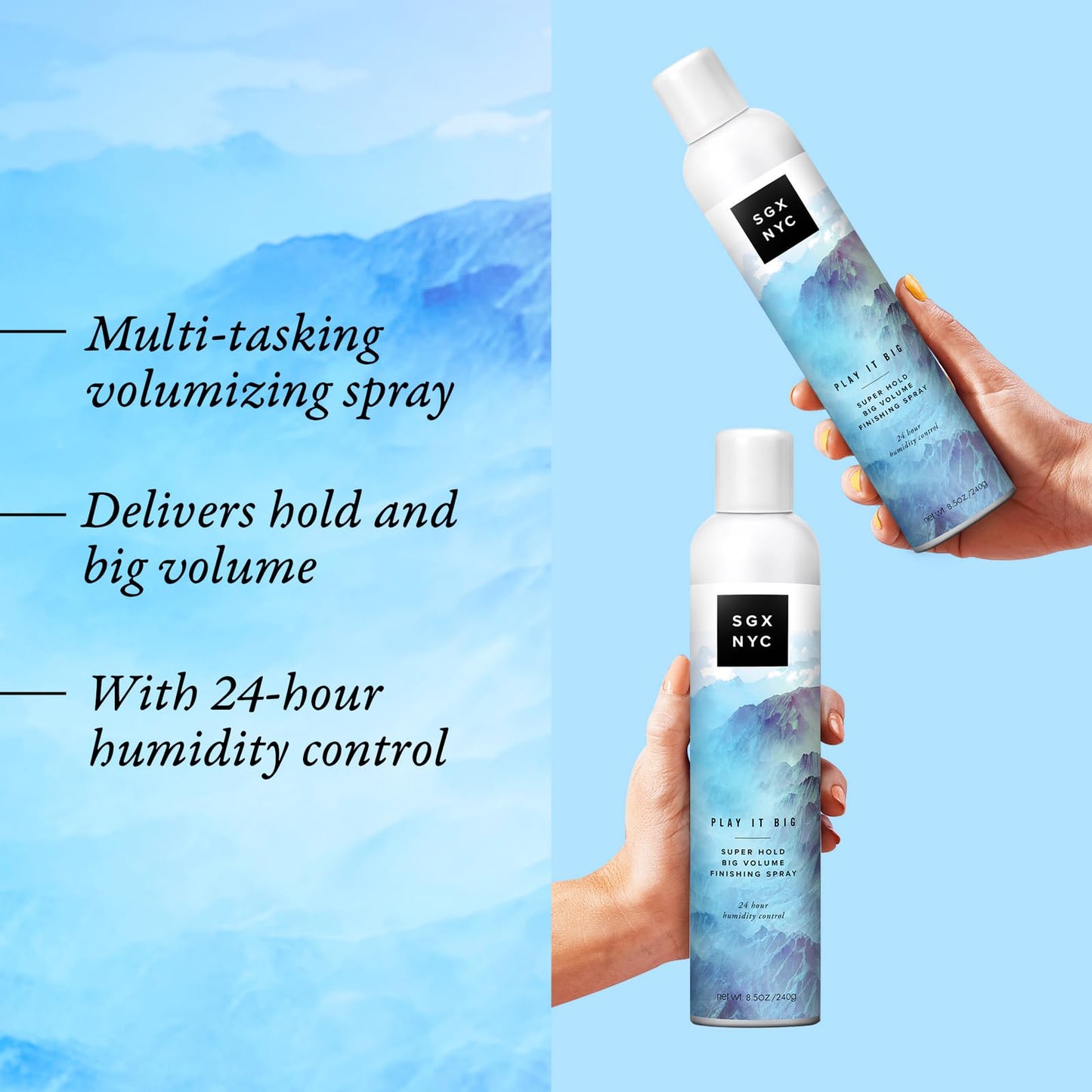 SGX NYC Play it Big Volumizing Finishing Hair Spray - Long Lasting Hair Spray with Anti Frizz Finish - Paraben Free with Coconut Oil - 8.5 oz Beauty & Personal Care SGX NYC