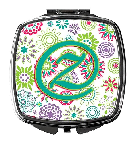 Caroline's Treasures CJ2011-ZSCM Letter Z Flowers Pink Teal Green Initial Compact Mirror Decorative Travel Makeup Mirror for Women Girls Gifts Pocket Beauty & Personal Care Caroline's Treasures