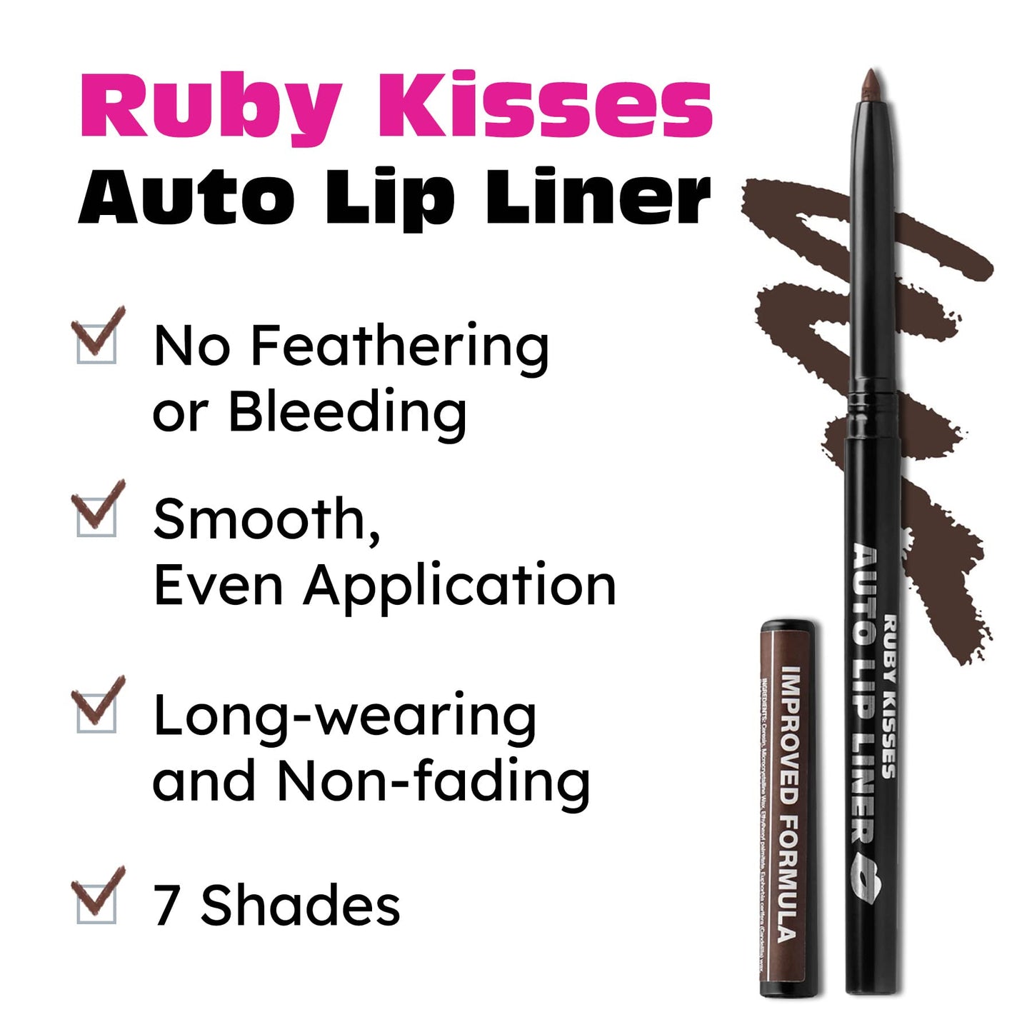 Ruby Kisses Auto Lip Liner Pencil (Dark Brown 3 Pack), Long Lasting & Non-Fading, Smooth Application, Non-Feathering with Rich Pigmented Color, No Beauty & Personal Care Ruby Kisses