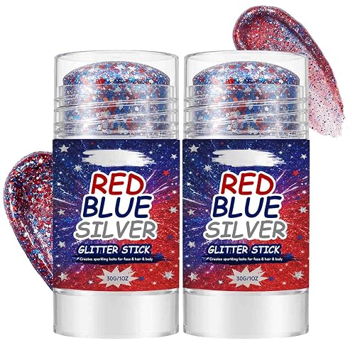 4th of July Glitter Stick,Face & Body Glitter Stick,Red Blue Silver Chunky Glitter Stick,Face Hair Body Glitter Makeup Stick for Party,Festival Beauty & Personal Care SLTCZHTZEP
