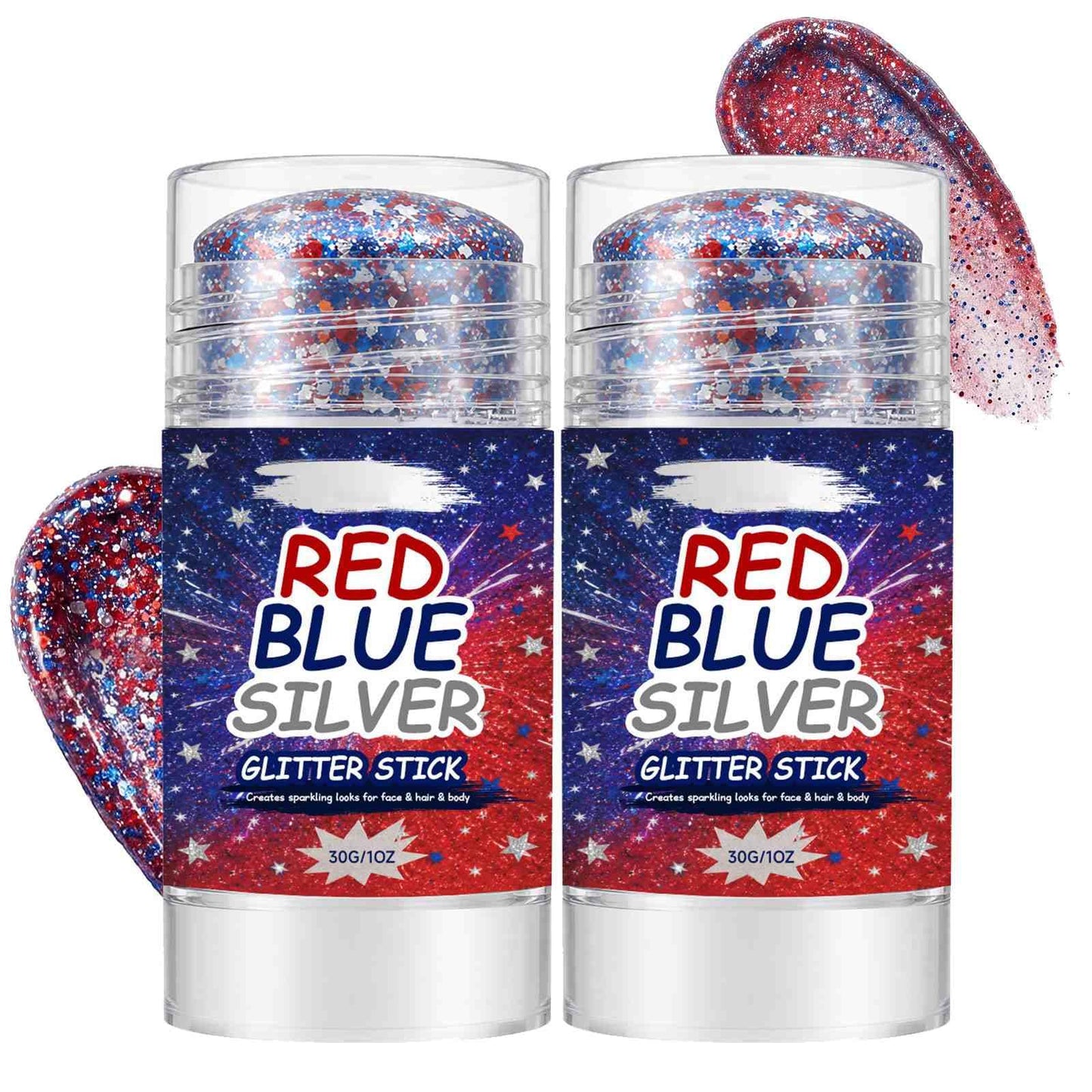 4th of July Glitter Stick,Face & Body Glitter Stick,Red Blue Silver Chunky Glitter Stick,Face Hair Body Glitter Makeup Stick for Party,Festival Beauty & Personal Care SLTCZHTZEP