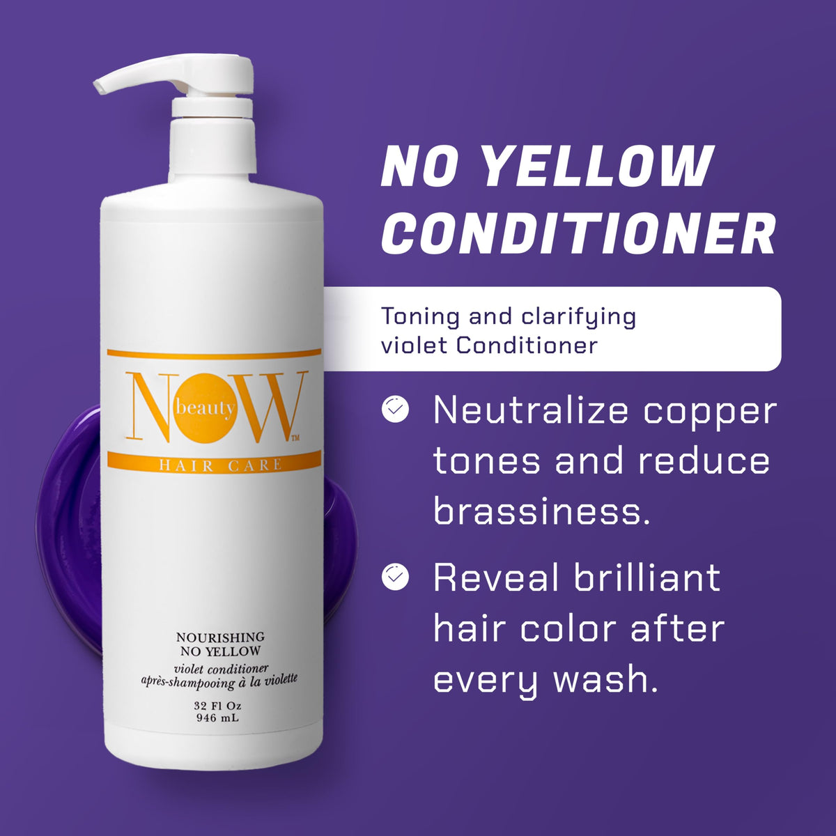 NOW BEAUTY Nourishing No Yellow Violet Conditioner - Deep Conditioner for Color - Treated Hair - Adds Texture & Shine to Hair - Vegan - Color Safe Beauty & Personal Care NOW BEAUTY