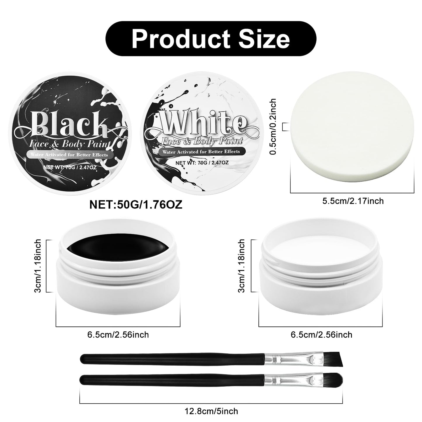 Black and White Face Paint Set - 2.47 oz Halloween Face Body Paint Skeleton Ghost Skull Cosplay Costume Professional SFX Corpse Special Effects Makeup Beauty & Personal Care Paezm