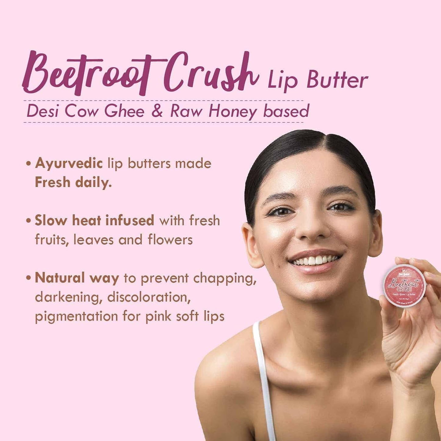 Nat-Habit's Lip Balm Beetroot Crush, 10g Lip Butter with Desi Ghee and Raw Honey, Natural Pink Lips, Pack of 2 Beauty and Personal Care Metrey Herbotech