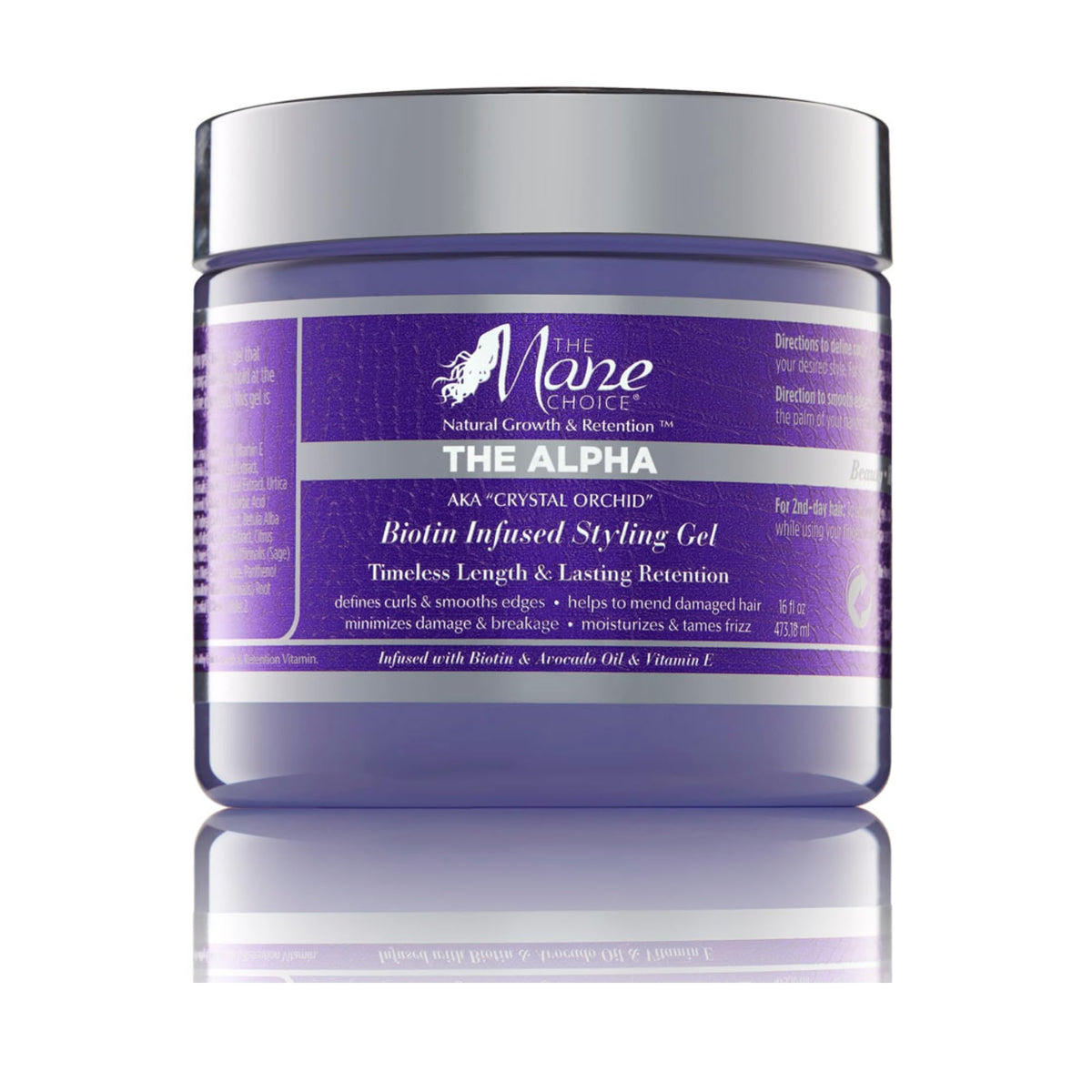 The Mane Choice The Alpha Crystal Orchid Biotin Infused Styling Gel, 16 Oz, Defines Curls & Smooths Edges, Hair Gel for Coily, Wavy & Curly Hair,