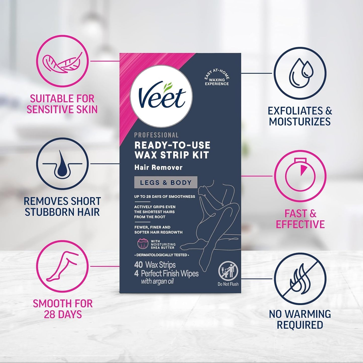 VEET Sugar Wax Strips For Women's Body Hair Removal, Bikini Hair Removal Kit, Pubic, Dermatologically Tested For Body & Intimate Areas, 40ct Wax Beauty and Personal Care Veet