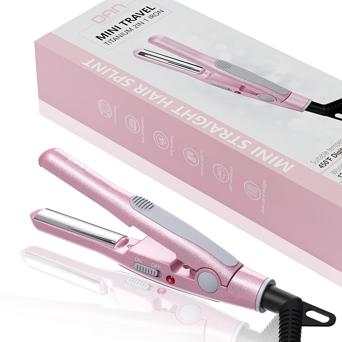 DAN Technology,Small Hair Straightener for Short Hair,1/2" Mini Hair Straightener, Dual Voltage Travel Flat Iron,U-Shaped Plates & 30s Fast Heating Beauty & Personal Care DAN Technology