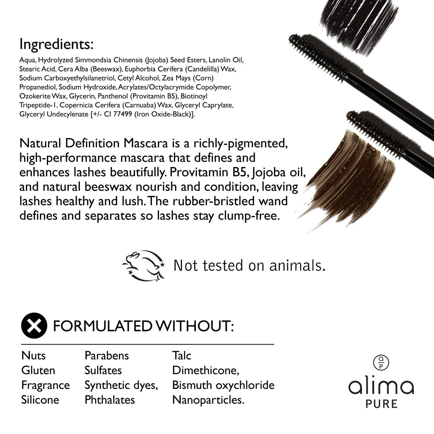 Alima Pure | Natural Definition Mascara | With Jojoba Oil and Beeswax | Eye Makeup | Black Mascara | Mineral Makeup | Black, .28 oz/ 8 g Beauty & Personal Care Alima Pure
