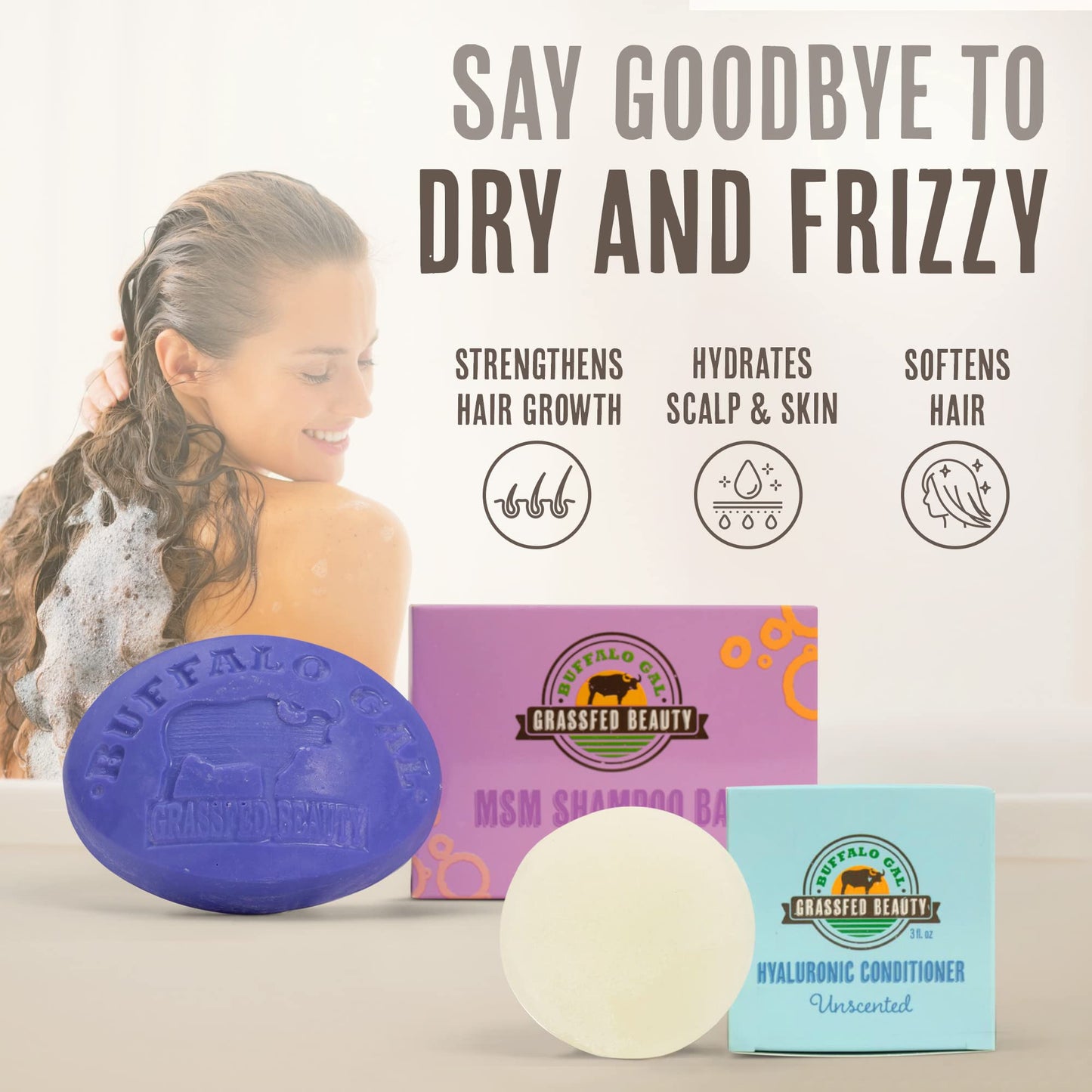 MSM Shampoo Bar + Hyaluronic Hair Conditioner Bar, Solid Bar Shampoo and Conditioner for Hair Growth, Non-Soap, For All Hair Types, Unscented Beauty & Personal Care BUFFALO GAL