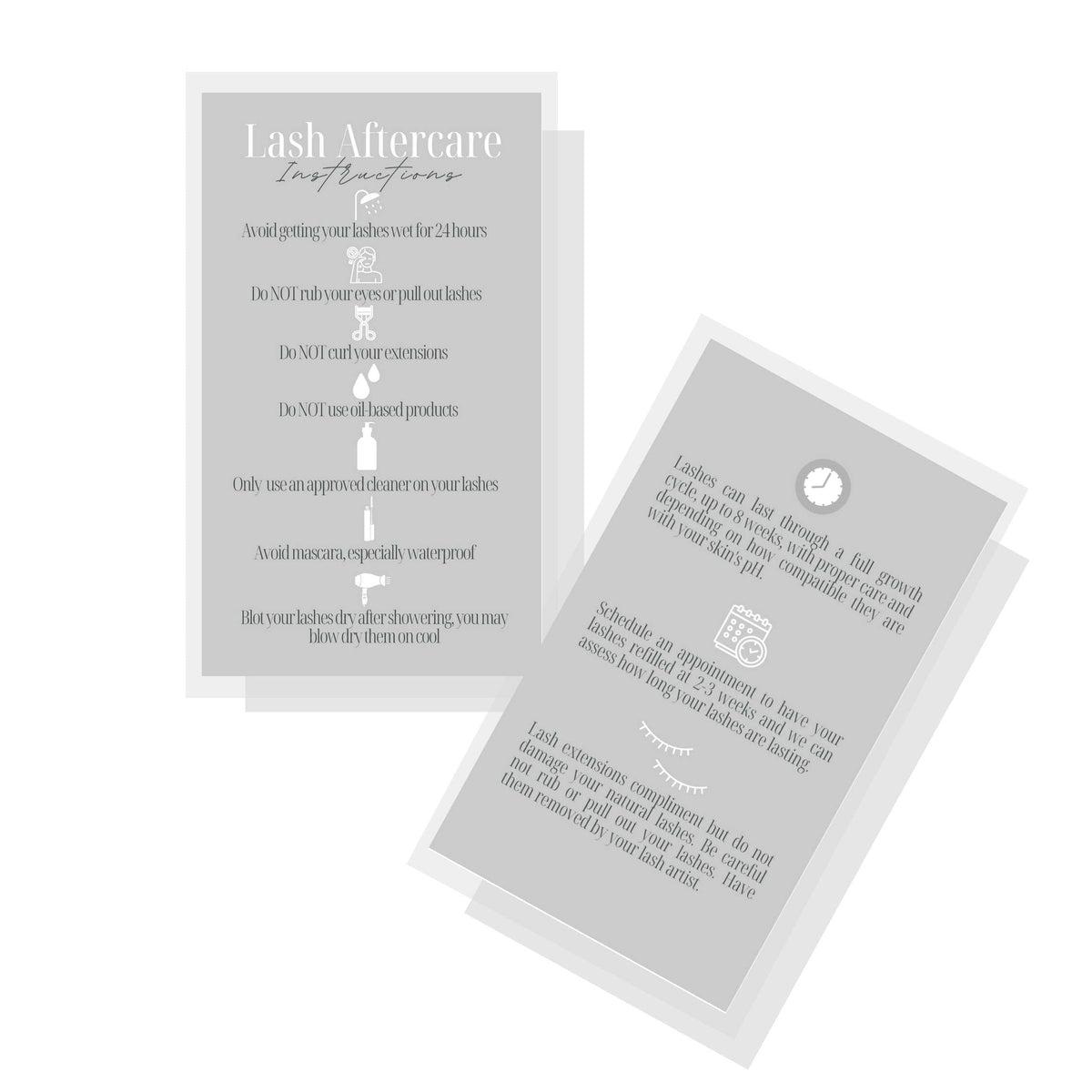 Lash Extension Aftercare Instructions Cards | 50 Pack | Double Sided Size 3.5 x 2" inches After Care (2-3 Week Fillers) | Gray with White Design Beauty & Personal Care Lashicorn