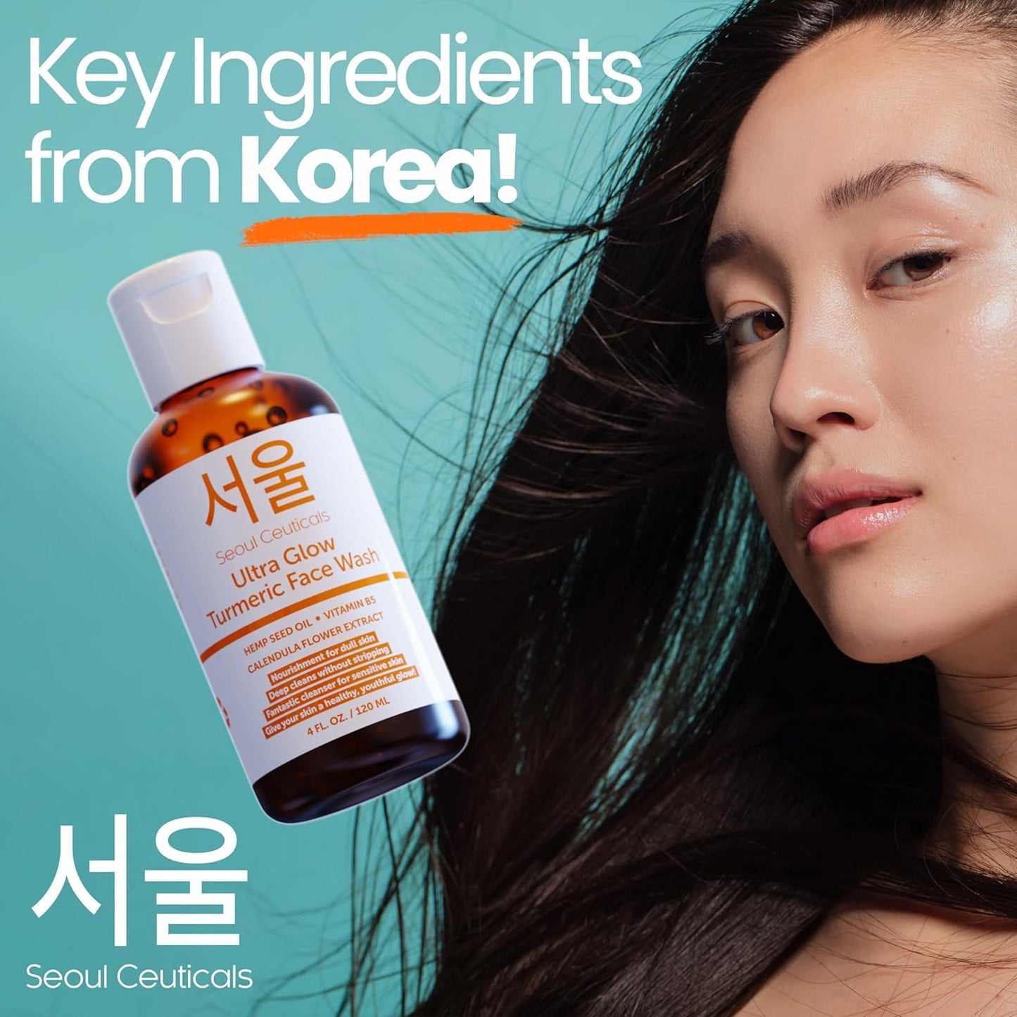 SeoulCeuticals Korean Turmeric Face Wash Cleanser - Vegan Cruelty Free Korean Skincare Facial Cleanser - K Beauty Skin Care for Dry Sensitive Skin 4oz Beauty & Personal Care SeoulCeuticals