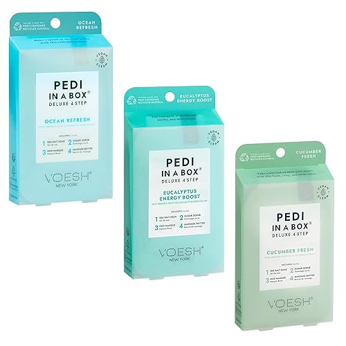 VOESH Pedi in a Box 4 Step Fresh Trio - 3 Pack of Ocean Refresh, Eucalyptus Energy Boost, & Cucumber Fresh Pedicure Set, DIY Pedi, Foot Spa Beauty & Personal Care VOESH
