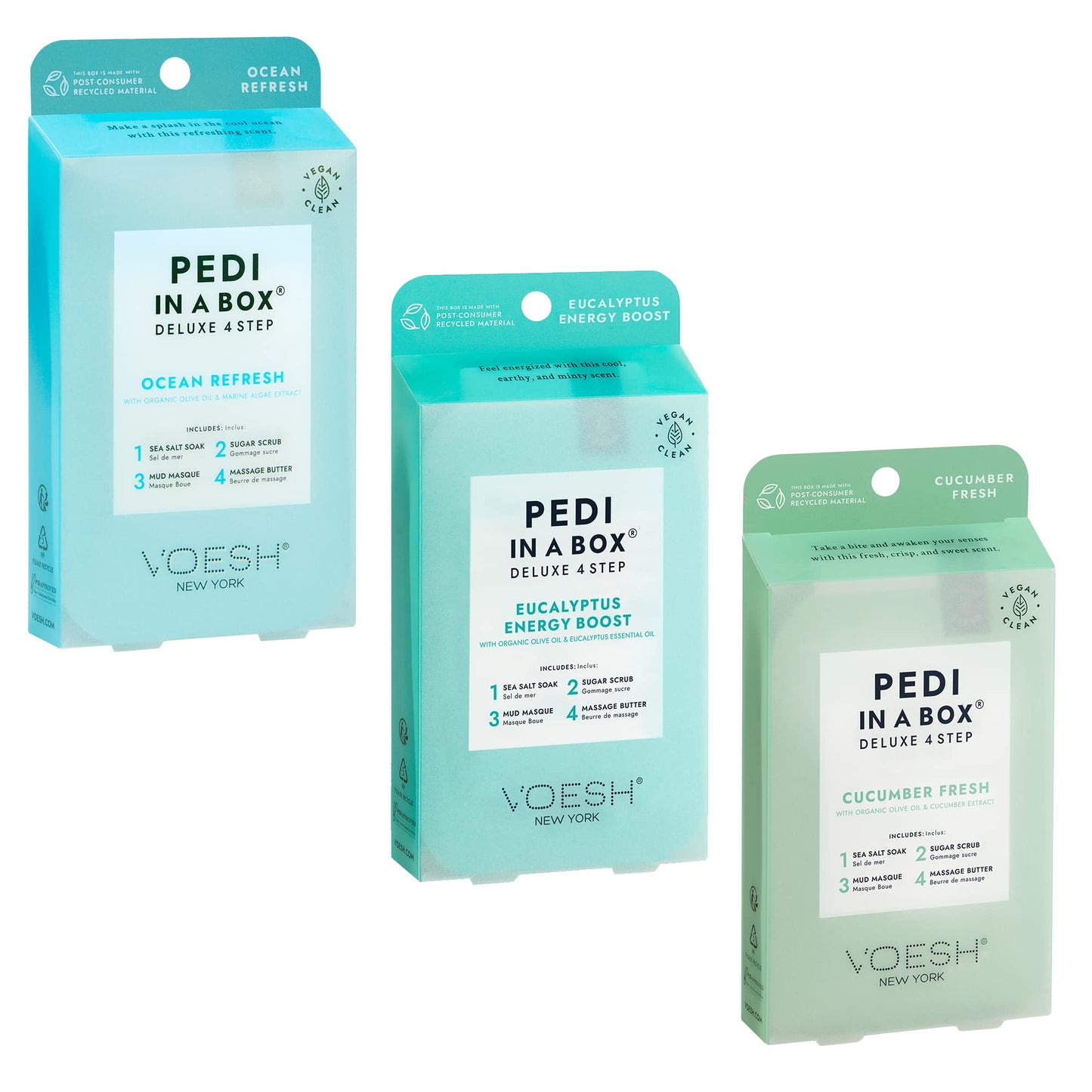 VOESH Pedi in a Box 4 Step Fresh Trio - 3 Pack of Ocean Refresh, Eucalyptus Energy Boost, & Cucumber Fresh Pedicure Set, DIY Pedi, Foot Spa Beauty & Personal Care VOESH
