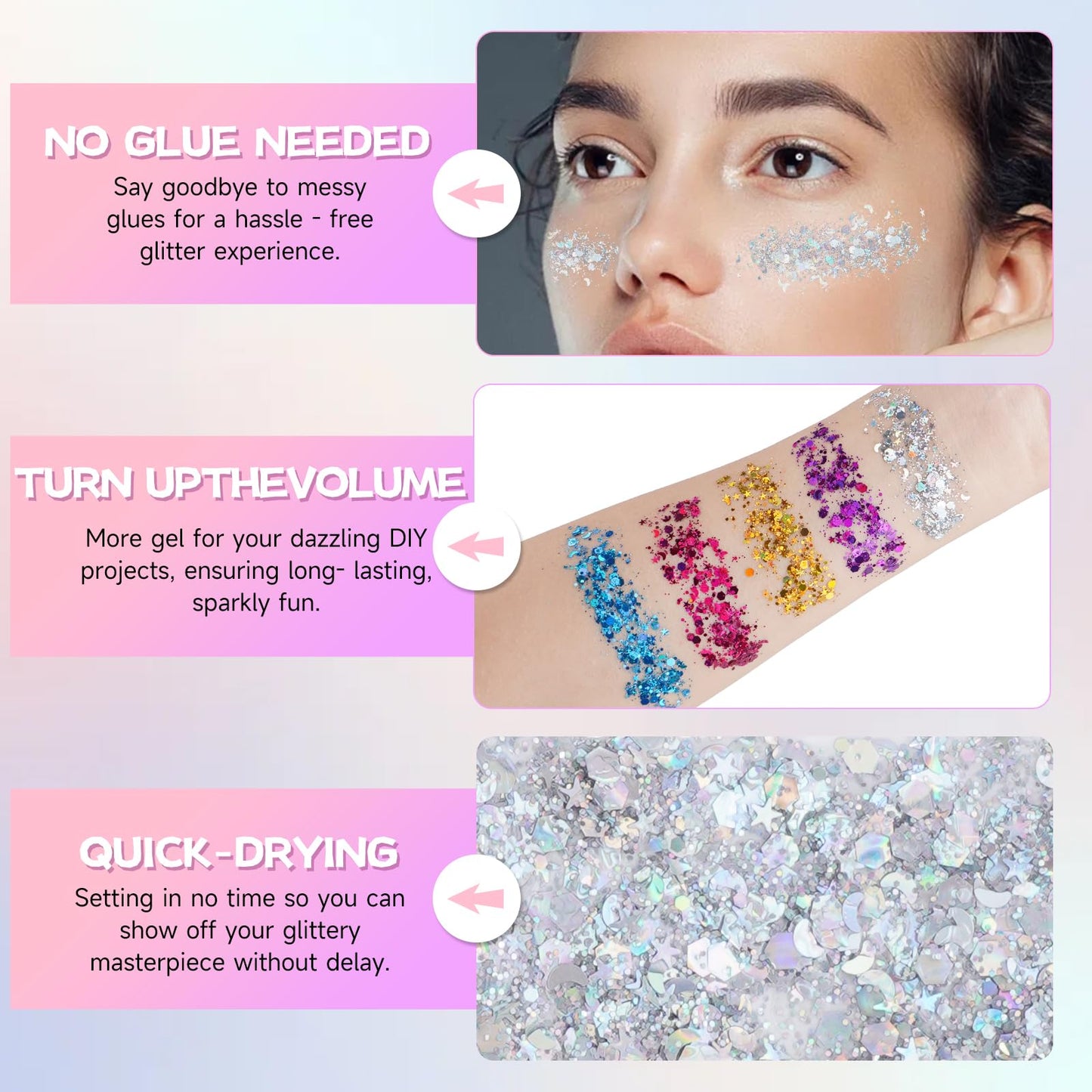 Silver Face Body Glitter Gel,Chunky Hair Glitter for Singer Concerts Silver Face Paint, Makeup Festival Rave Accessories for Women Face Body DIY Beauty & Personal Care TUHPIBK