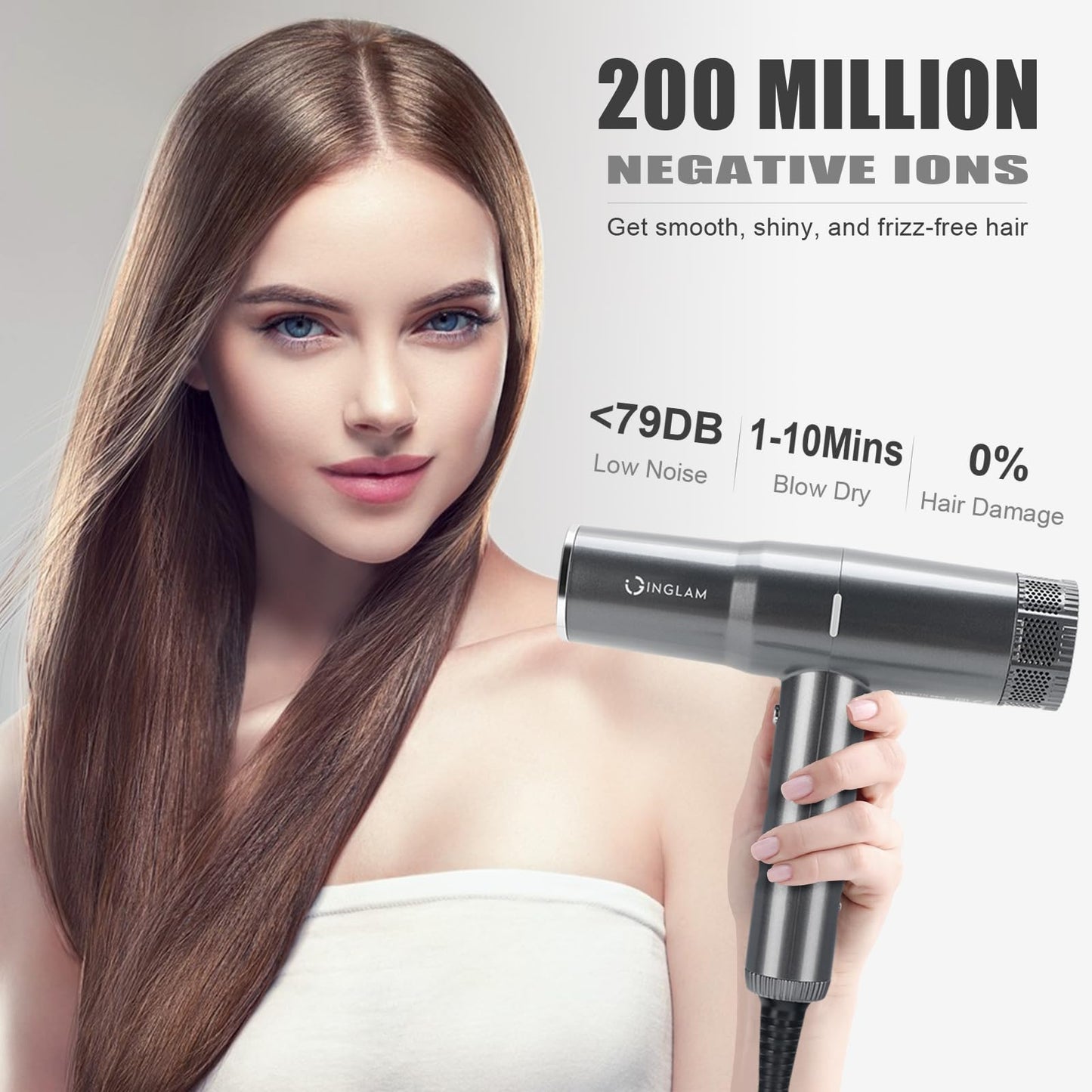 Blow Dryer with Diffuser, IG INGLAM Professional Hair Dryer 110,000RPM Brushless Motor High Speed Low Noise, 3 Heat Settings & 3 Speed & Cold Beauty & Personal Care IG INGLAM