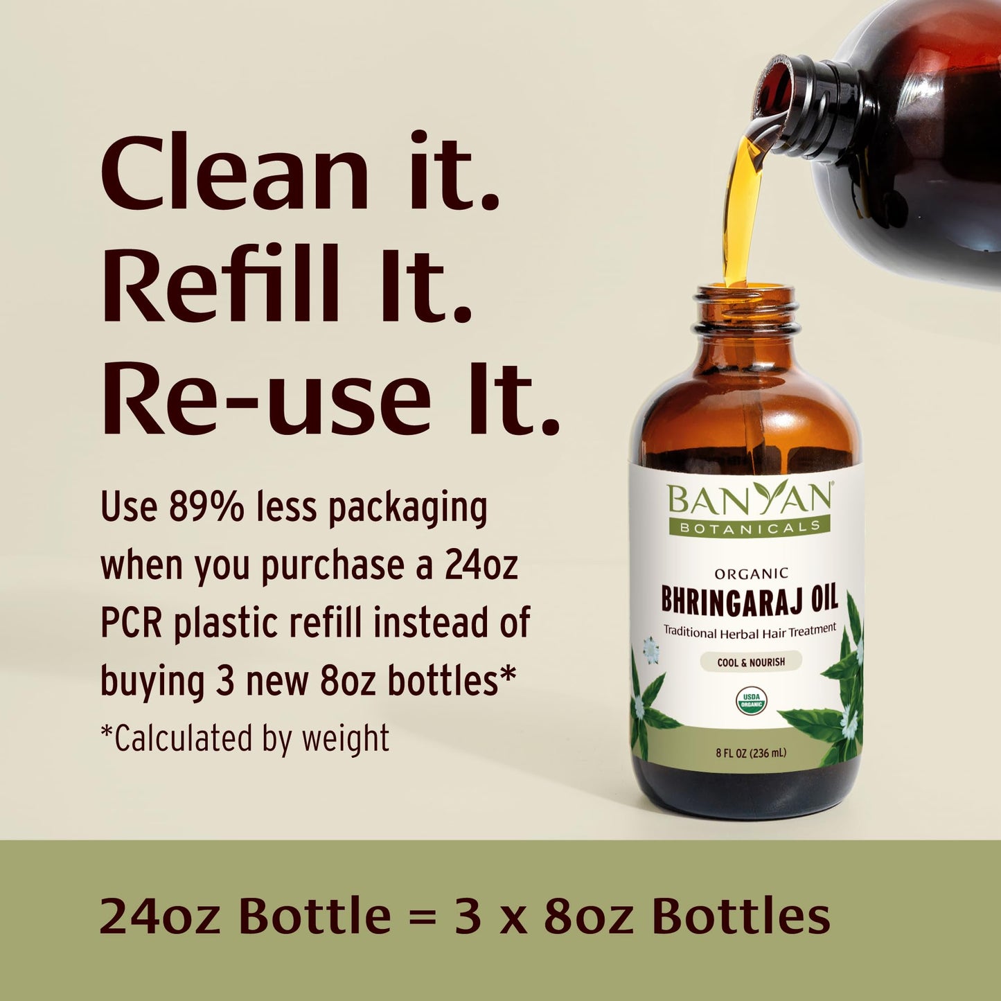 Banyan Botanicals Organic Bhringaraj Oil - Supports Healthy Hair Growth - Oil Made with Traditional Methods - 8 oz. - Non-GMO Sustainably Sourced Beauty & Personal Care Banyan Botanicals
