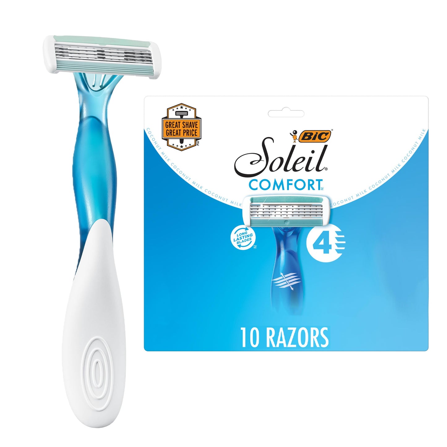BIC Soleil 4 Women's Disposable 4 Blade Razors, Flexible Blades and Rubber Grip Handle, 10-Pack Beauty & Personal Care BIC