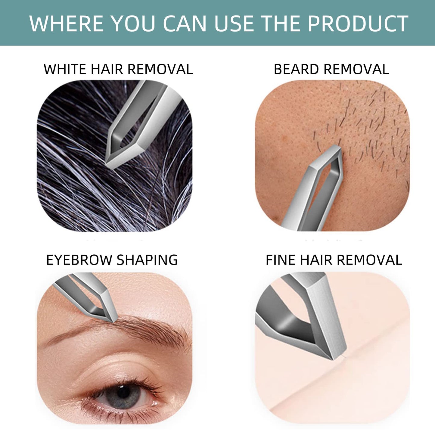Ausomtek Beard Tweezers, White Hair Plucking Tweezers, Stainless Steel, Fine Hair Removal Tweezers, Eyebrows Shaping Tool, 5mm Tip, Cyan PU Case Beauty & Personal Care Ausomtek