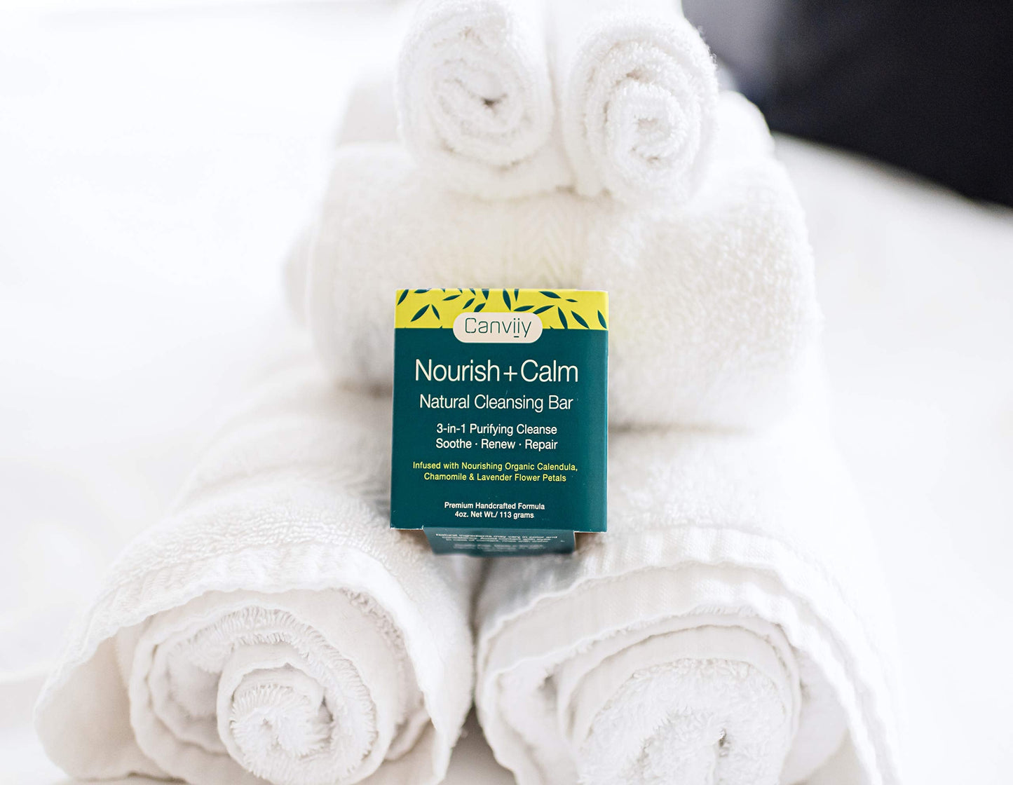 Canviiy 3-in-1 Purifying Nourish + Calm Natural Cleansing Bar, Infused with Calendula, Chamomile, Peppermint Oil, Witch Hazel and Lavender Petals Beauty & Personal Care Canviiy