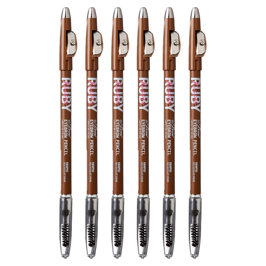 Ruby Kisses GoBrow Eyebrow Pencil, Sharpenable, Longwear, Long Lasting Eyebrow Wooden Pencil for Natural-Looking Brows 6 PACK (Chocolate Brown)