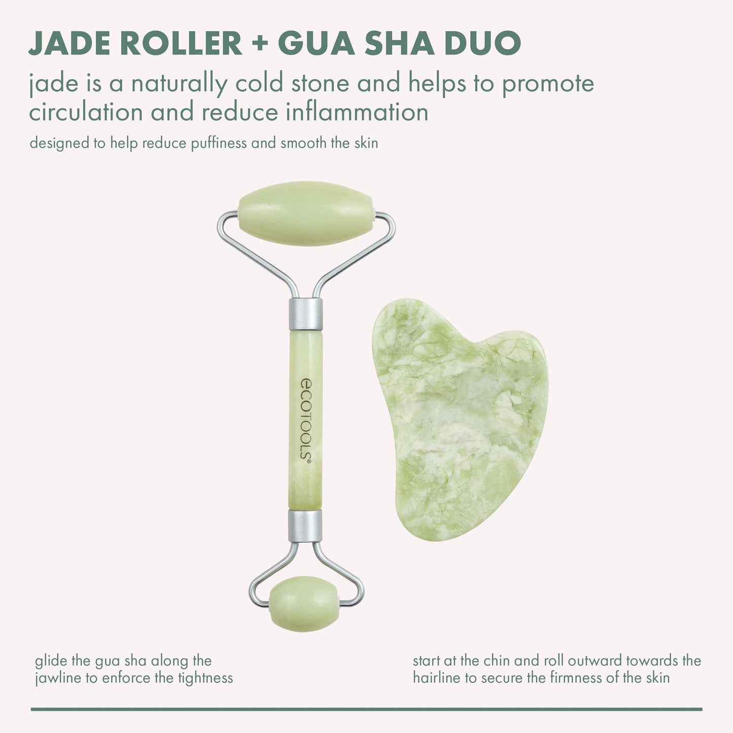 EcoTools Beauty Skin Care Tool Jade Facial Roller and Gua Sha Stone Duo, Face Roller and Massager, Skincare and Sculpting Tools, Green, Promotes Beauty & Personal Care EcoTools