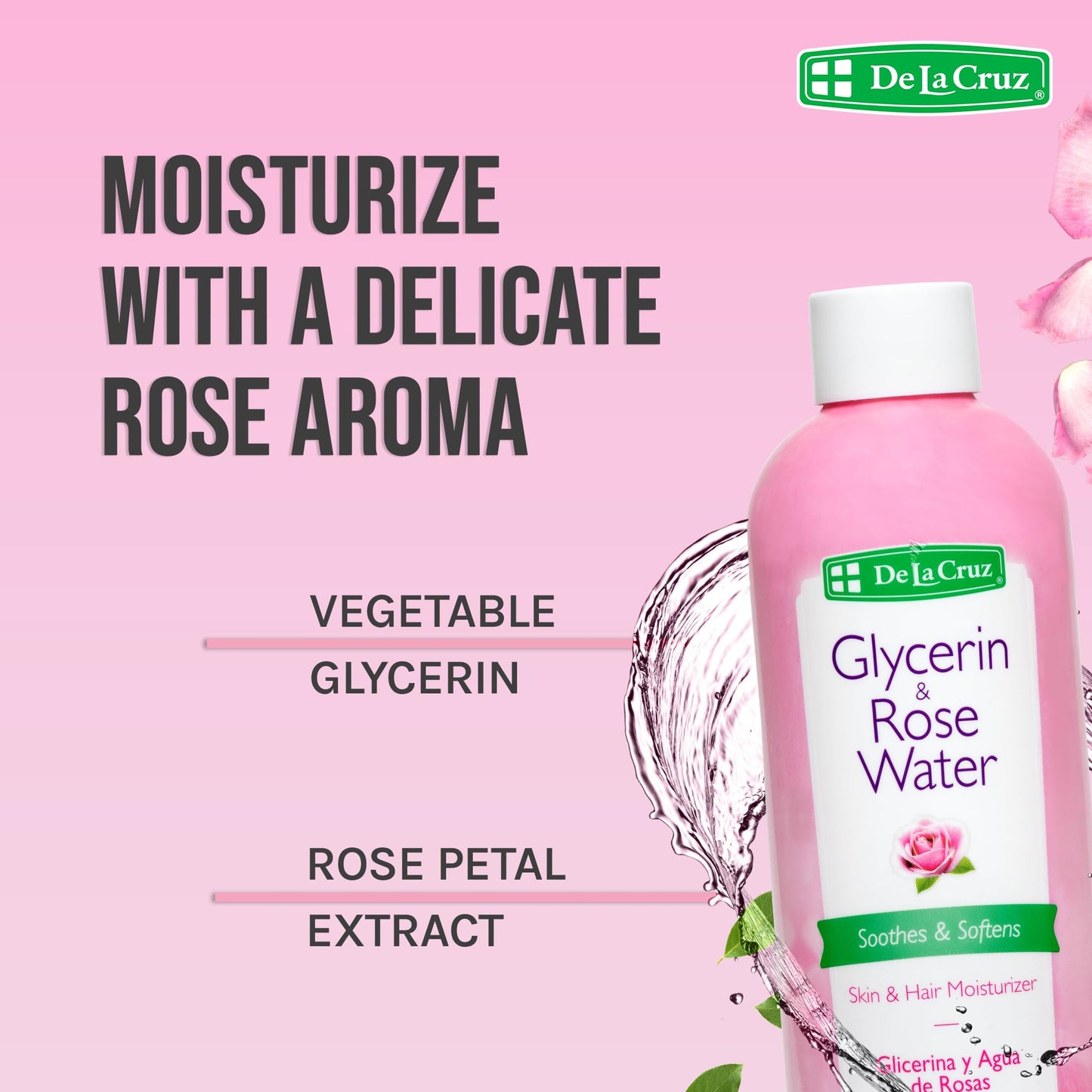 De La Cruz Rose Water and Glycerin for Face - Rosewater Facial Toner and Moisturizer for Skin and Hair 8 fl oz (236 mL) - 5 Bottles Beauty & Personal Care De La Cruz