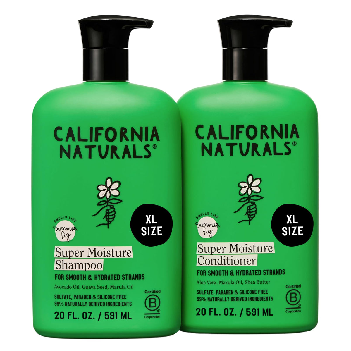 California Naturals Super Moisture Summer Fig Shampoo and Conditioner Set for Dry, Damaged Hair, Natural, Vegan, Cruelty, Silicone, Paraben, and