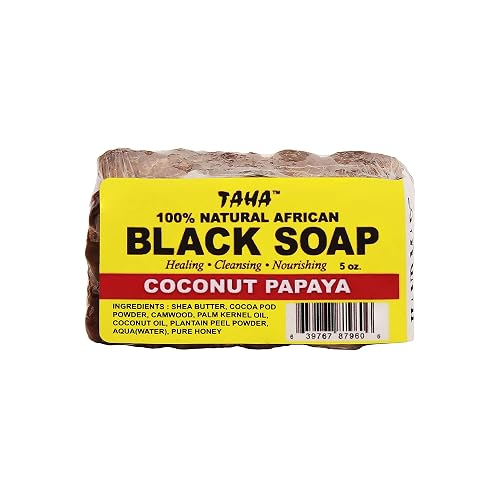 Taha African Black Soap Bar, Organic & 100% Natural, Soothing & Moisturizing, Healthy Cleansing - Great for Blemishes, Acne, Dry Scalp, and More Beauty & Personal Care Taha
