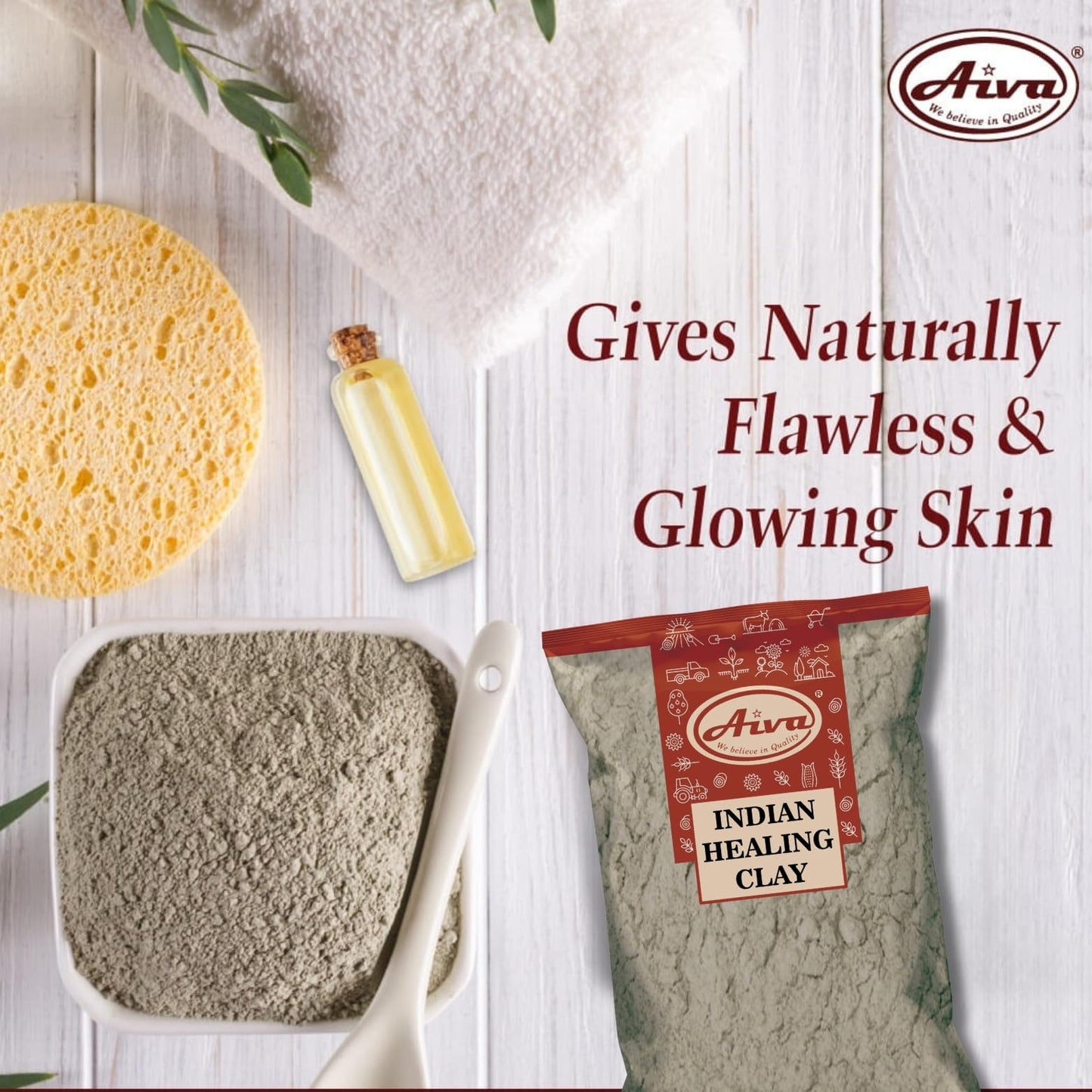 Aiva Indian Healing Clay | Deep Pore Cleansing Facial & Body Mask | Healthcare 100% Natural Calcium Bentonite Clay - 1lb Beauty & Personal Care AIVA WE BELIEVE IN QUALITY