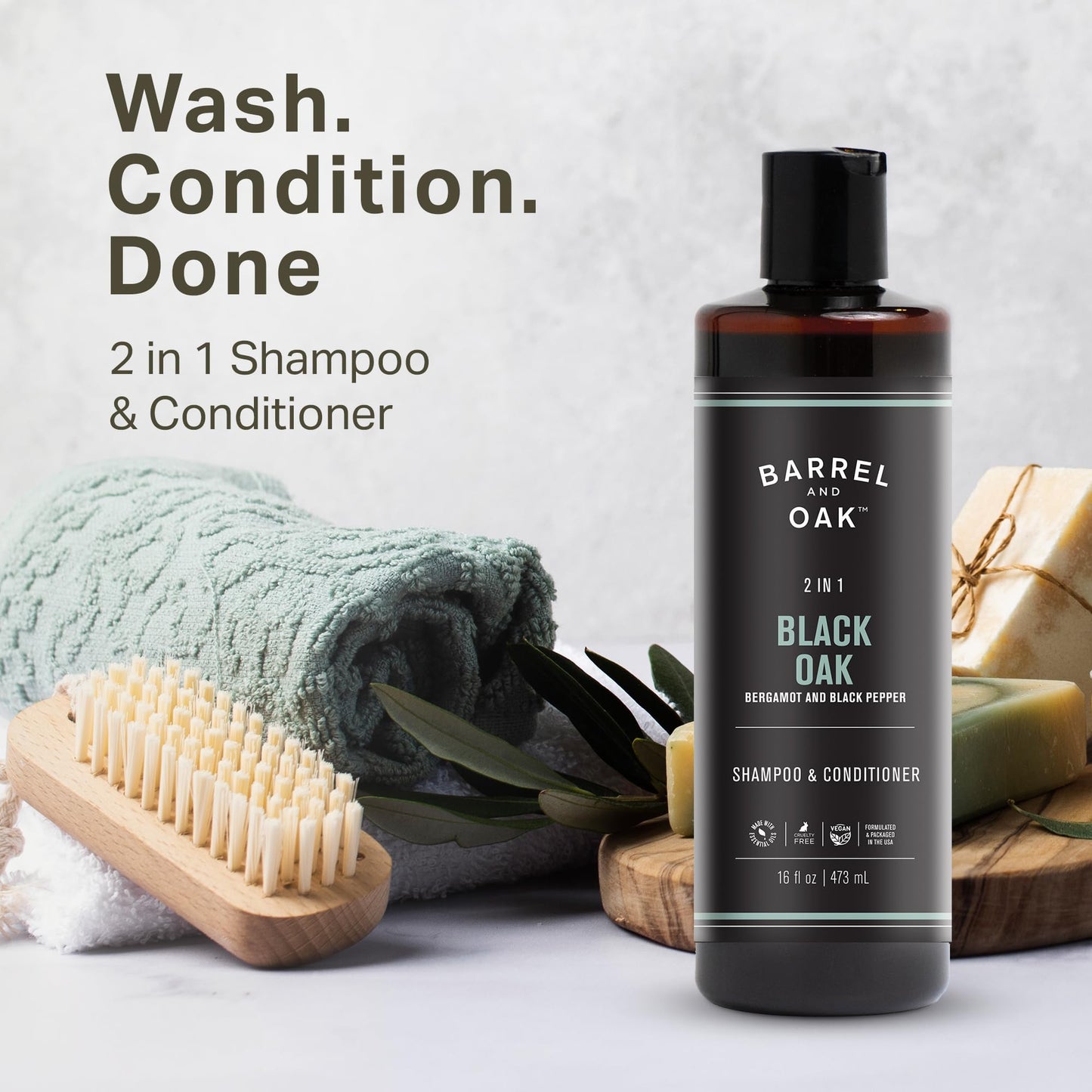 Barrel & Oak 2-in-1 Men's Shampoo and Conditioner, Cleanses Hair & Scalp, Multi-Use Hair Products for Men, Vegan Shampoo and Conditioner, Black Oak Beauty & Personal Care Barrel & Oak