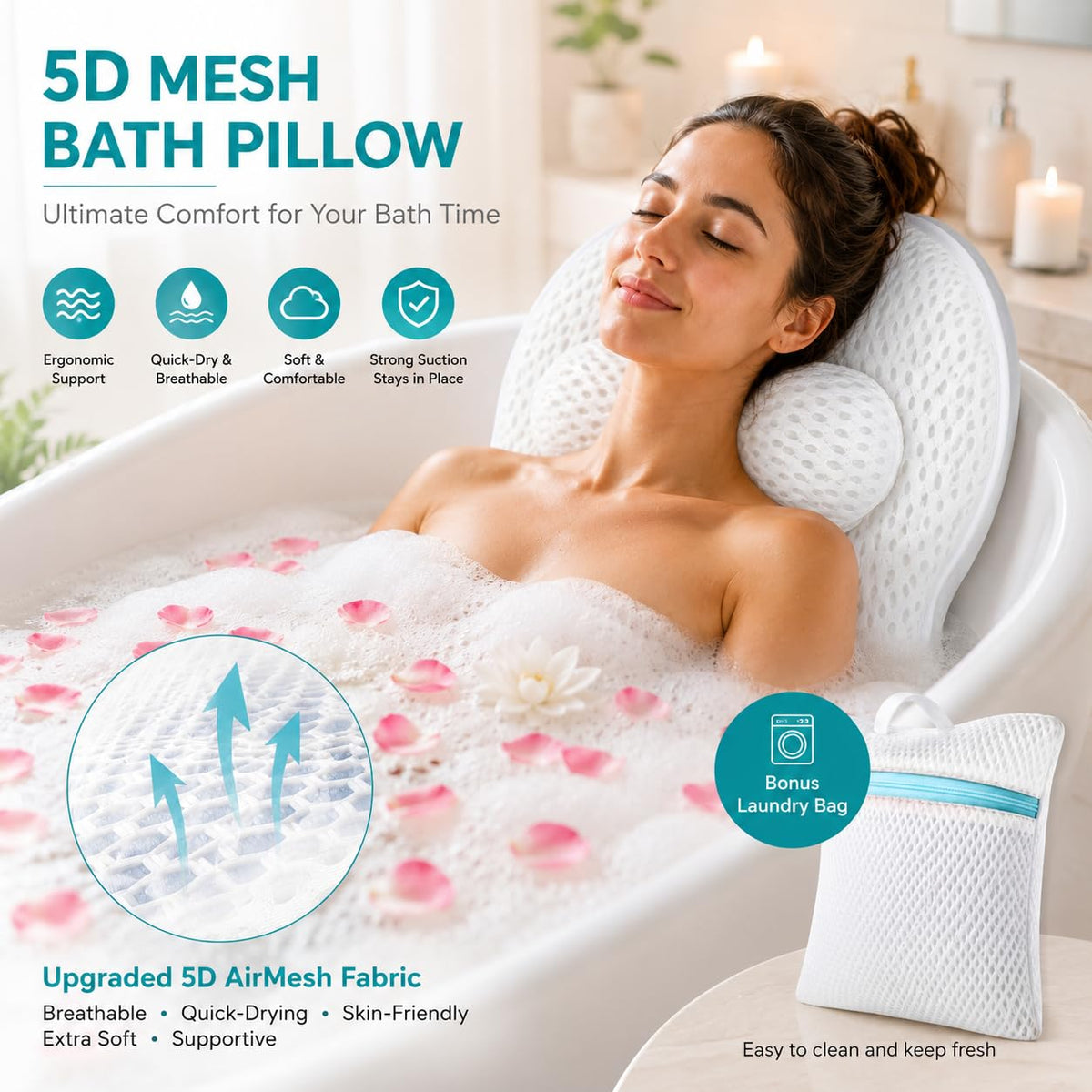 SQLHM Bath Pillow for Tub,Luxury Bath Pillow for Back,Bathtub Pillow Beauty and Personal Care SQLHM