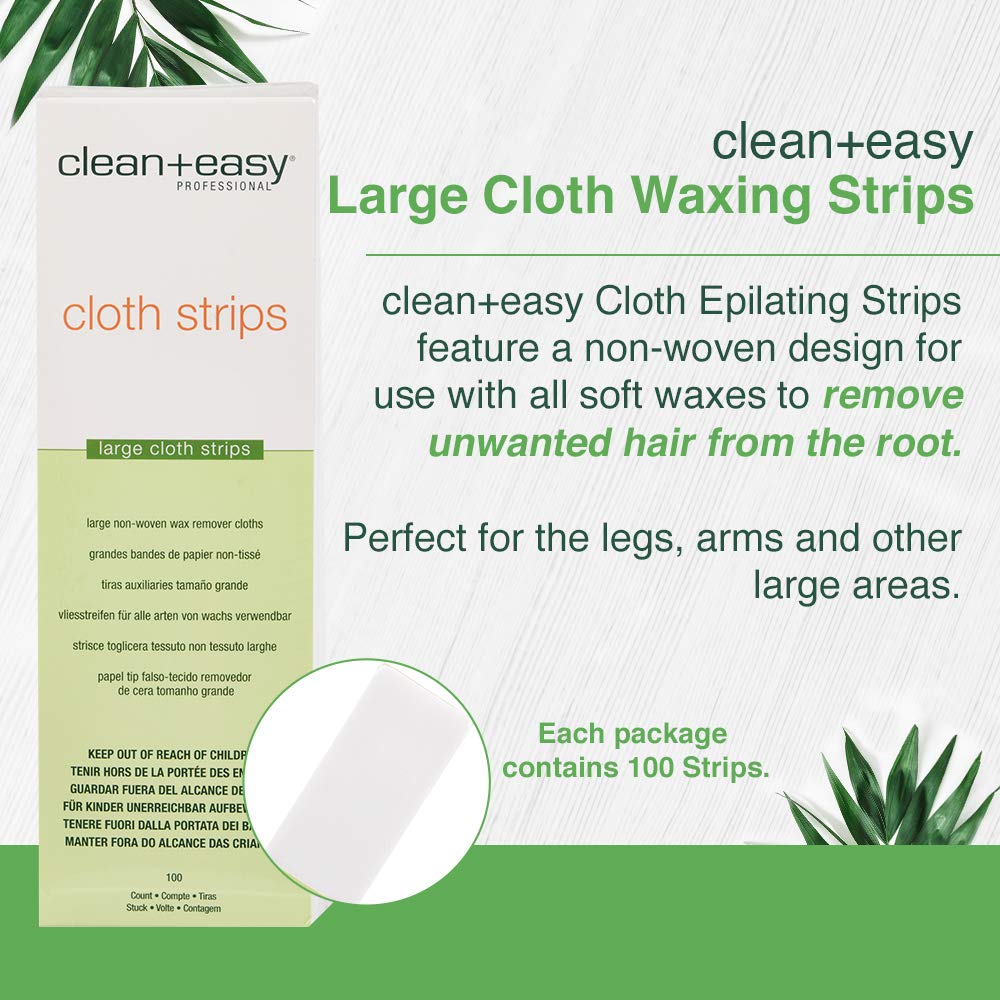Clean + Easy Cloth Wax Strips - Non-Woven Wax Strips for Hair Removal, Salon and At-Home Use for Face, Legs & Body, 3”x 9”, 100 Count Beauty and Personal Care Clean + Easy