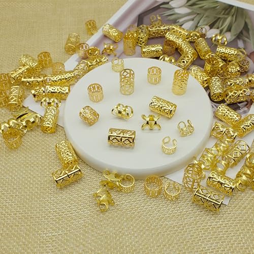 LEILEIXI 100 PCS Gold Dreadlock Locs Accessories for Hair, Hair Jewelry for Braids Hair Rings for Women and Girls, Adjustable Cuffs Braiding Hair Beauty & Personal Care LEILEIXI