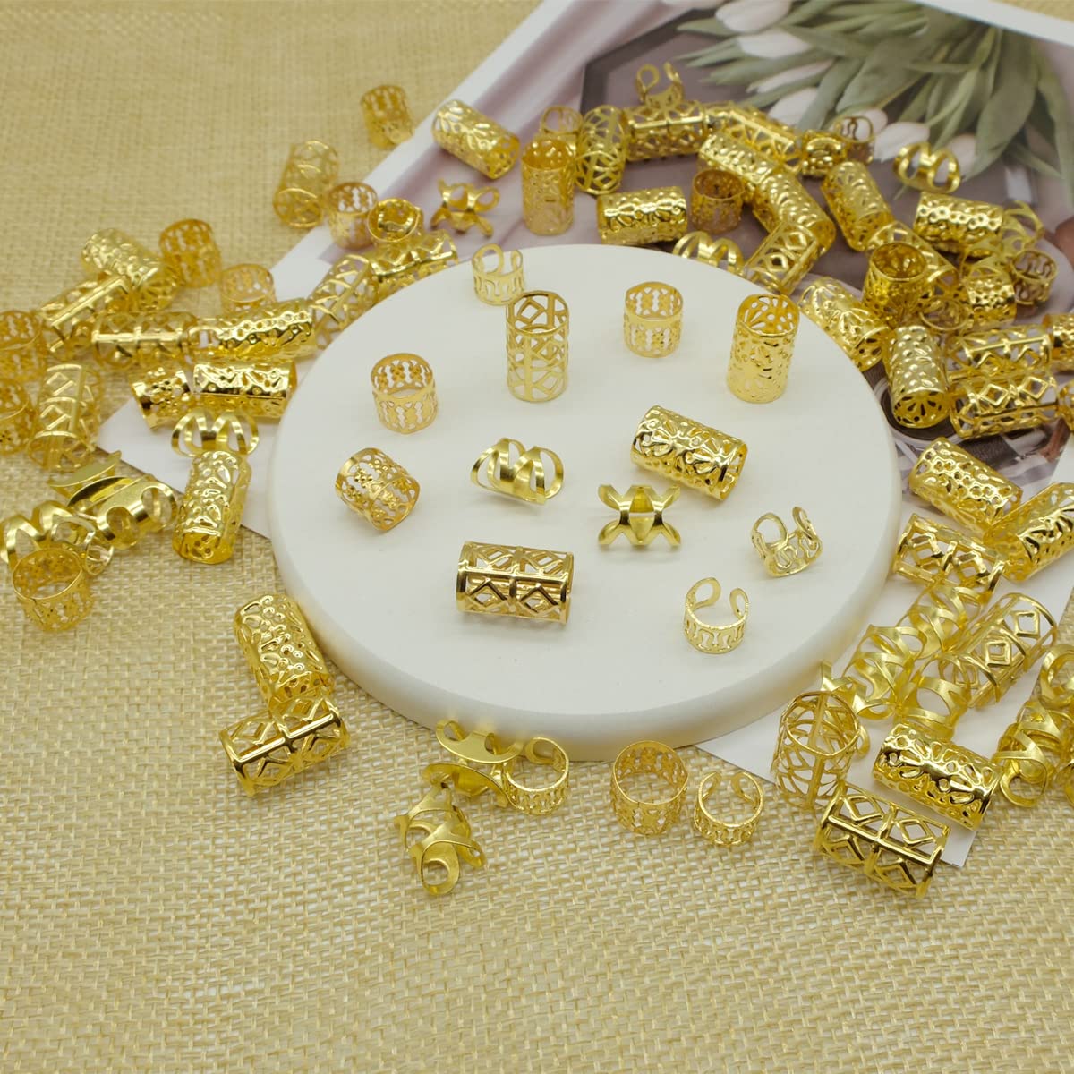 LEILEIXI 100 PCS Gold Dreadlock Locs Accessories for Hair, Hair Jewelry for Braids Hair Rings for Women and Girls, Adjustable Cuffs Braiding Hair Beauty & Personal Care LEILEIXI
