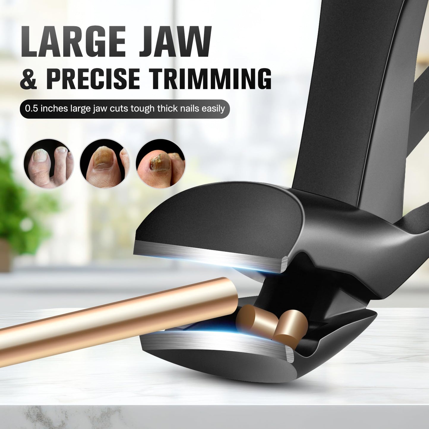 FERYES Angled Head Long Handled Toenail Clipper for Seniors - Large Wide Jaw Nail Clipper with Catcher for Thick Nails - Easier Trimming, Ergonomic Beauty and Personal Care FERYES