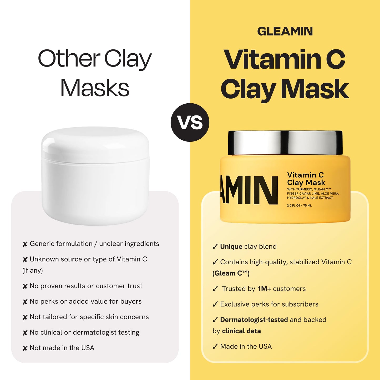 Gleamin Vitamin C Clay Mask for Dark Spots, Turmeric Clay Face Mask Skin Care, Deeply Cleanses & Refines Pores, Brightens Uneven Tone and Helps Beauty & Personal Care Gleamin