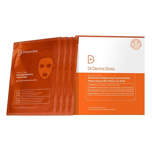 Dr Dennis Gross Vitamin C Lactic Biocellulose Brightening Treatment Mask, Revive Dry, Visibly Damaged Skin, 4 Pack Beauty & Personal Care Dr Dennis Gross