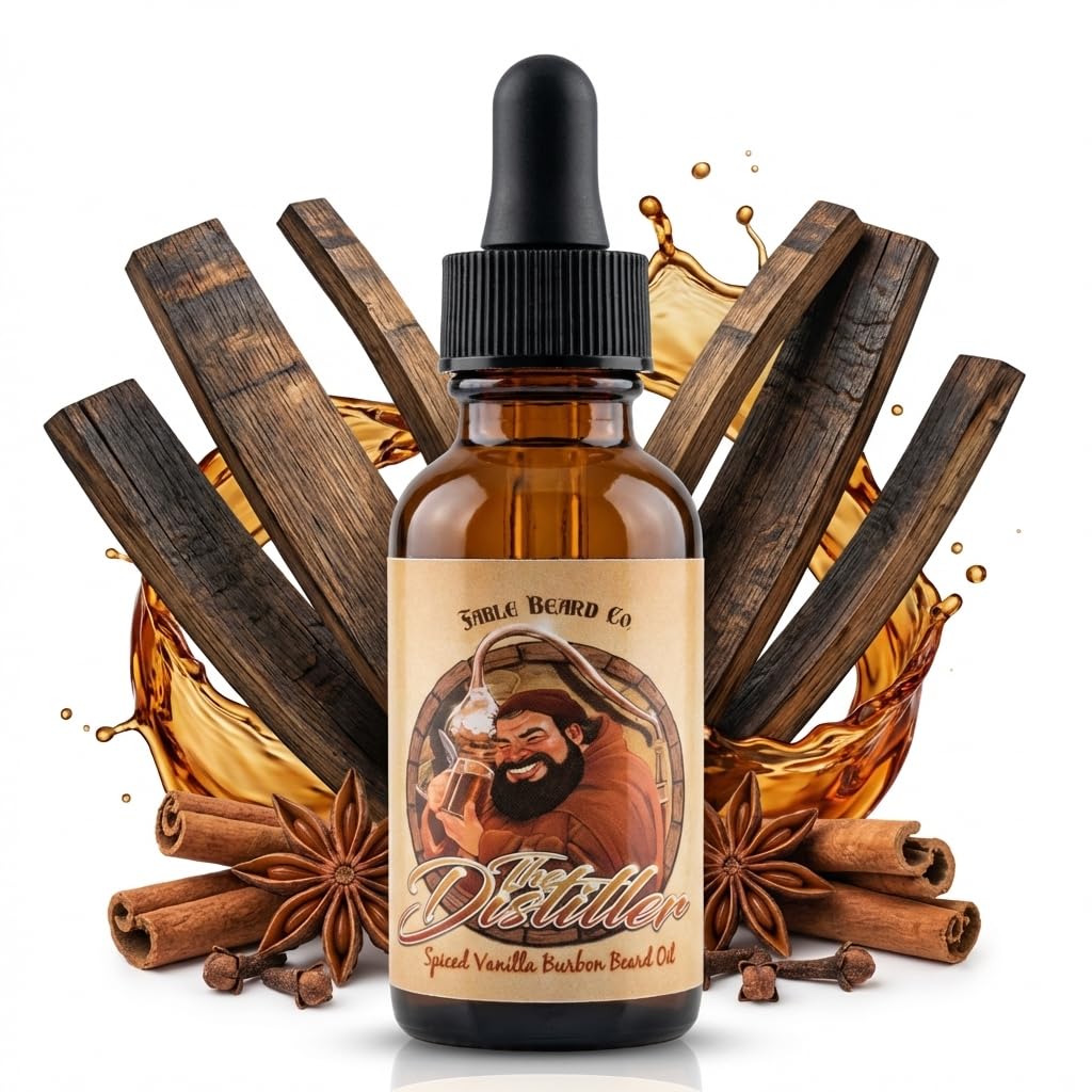Fable Beard Co. Beard Oil - The Distiller, Mulled Spices, Aged Bourbon & Deep Barrel Woods, Natural Beard Oil for Men with Jojoba & Argan Oils Beauty and Personal Care Fable Beard Co.