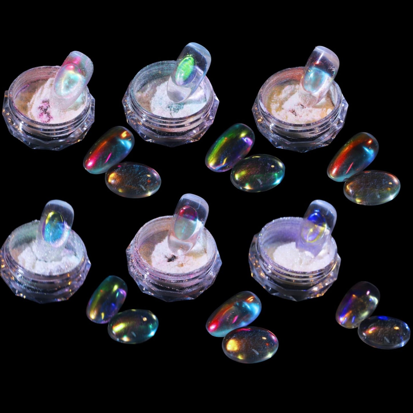 Ice Transparent Aurora Nail Powder Neon Rainbow Holographic Chameleon Powder Multi Chrome Iridescent Pigment Pearlescent Nail Art Glitters (6 Boxes Beauty & Personal Care CHARMING MAY