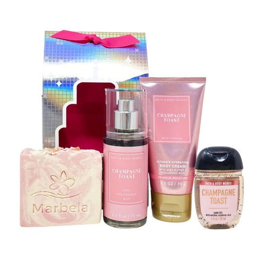 Bath & Body Works Champagne Toast Happy Birthday! Mini Gift Bag - Fragrance Mist - Body Cream - Hand Gel - with a Himalayan Salts Springs Bar Soap Beauty and Personal Care Bath & Body Works
