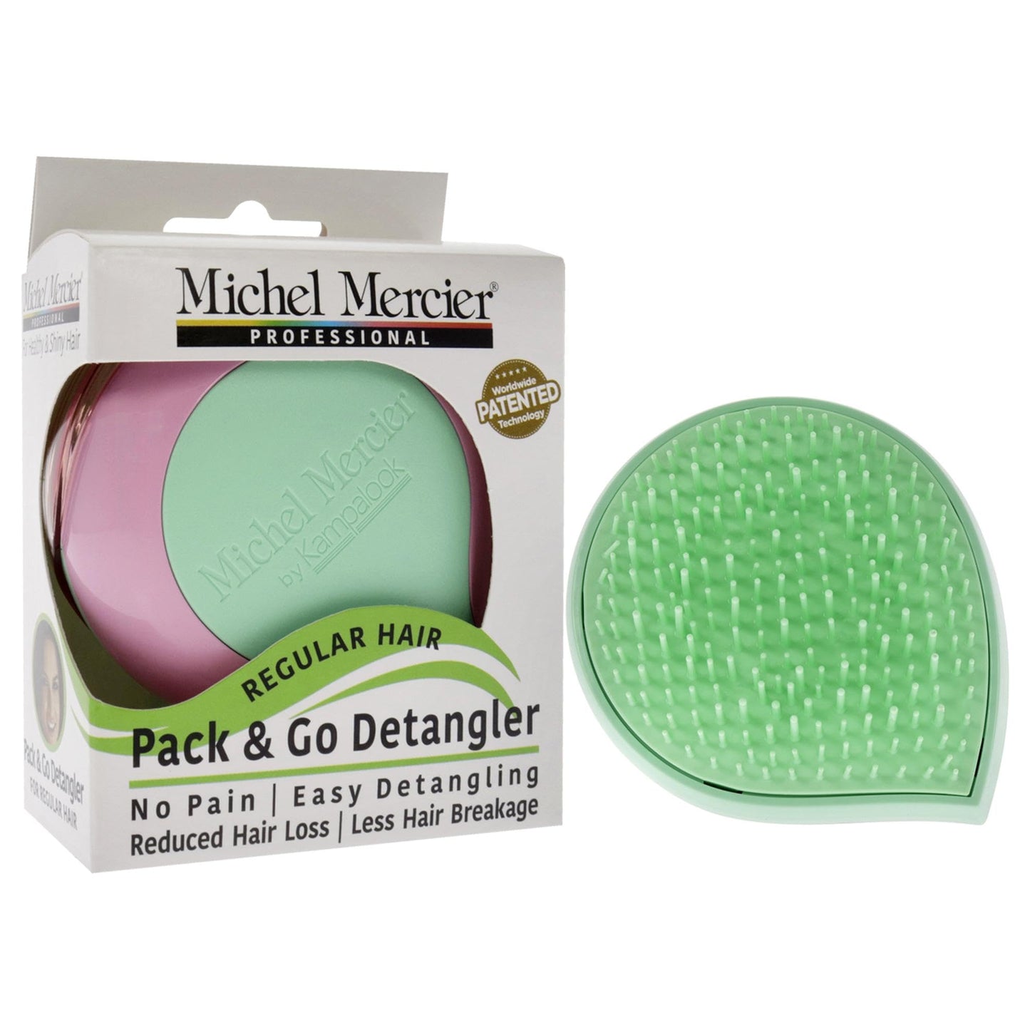 Michel Mercier Pack and Go Detangler - Unisex Detangling Hair Brush - Mini Portable Travel Size, Compact Brush - Regular Hair - Green-Pink - 1 pc Beauty & Personal Care Michel Mercier