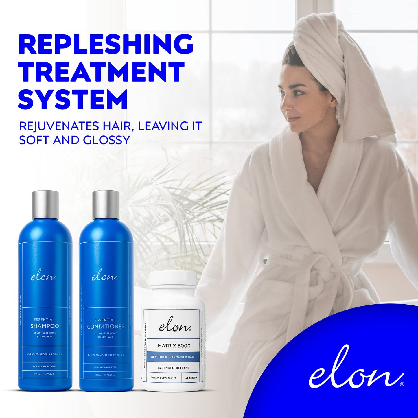 Elon Complete Kit for Thinning Hair - Elon Essential Shampoo and Conditioner Set + Matrix 5000 Hair Growth Supplement - NO Sulfates, Parabens or Beauty & Personal Care Elon