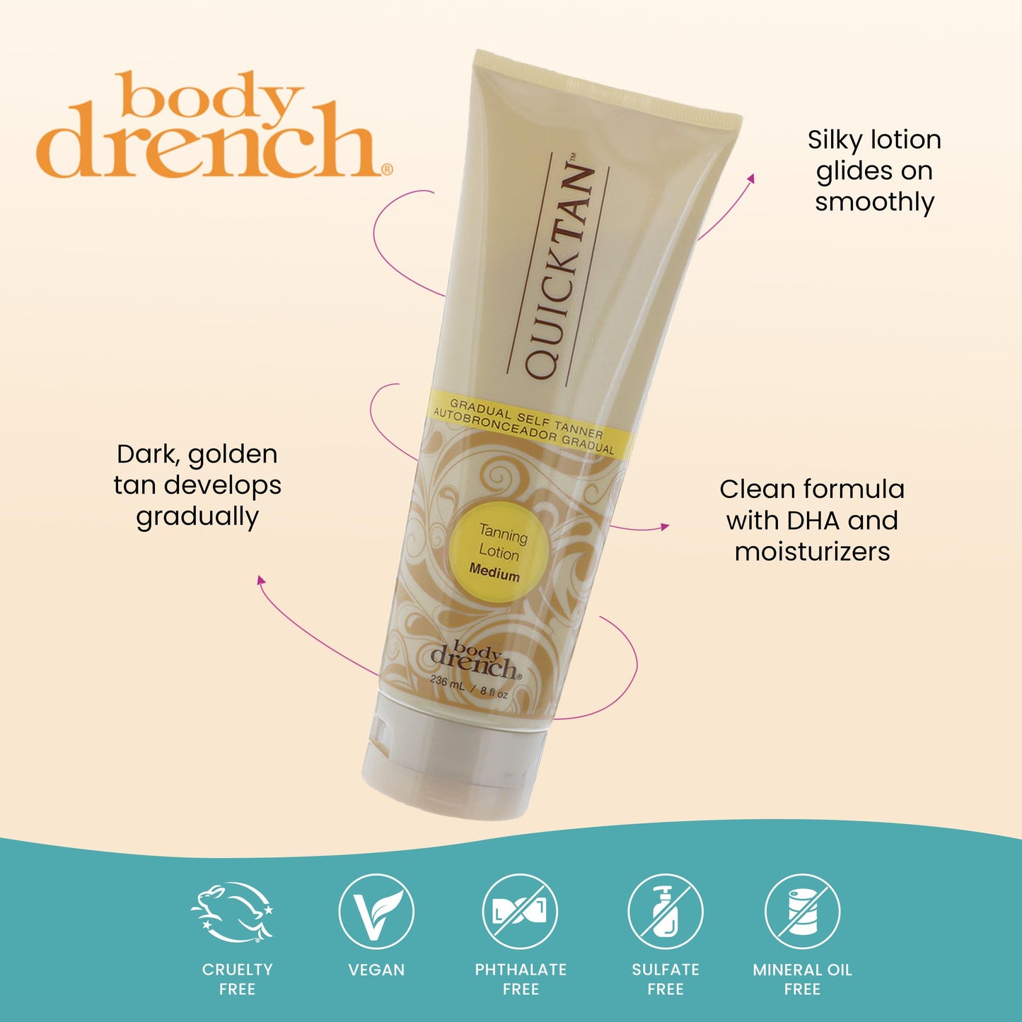 Body Drench Quick Tan Self Tanner Body Lotion - Sunless Tanning Lotion for Women, Natural-Looking Self Tan, Medium, 8 fl oz Beauty & Personal Care Body Drench