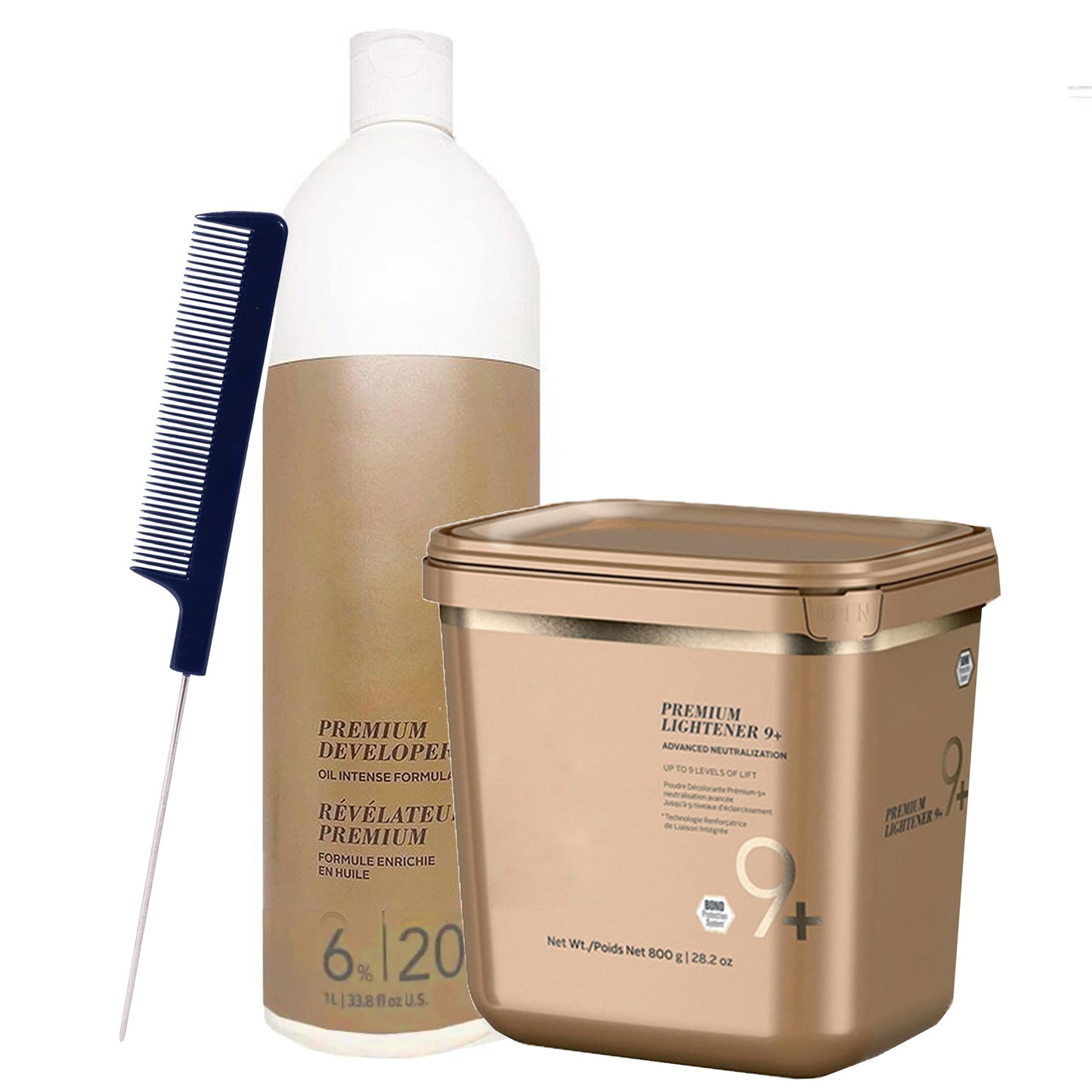 Blonde Me Lightener 9+ Bleach 800g with Blonde Me 6% / 20 Volume Developer 1L and Pin Tail Comb - Professional Hair Bleaching Kit for High Lift Beauty & Personal Care M Hair Designs